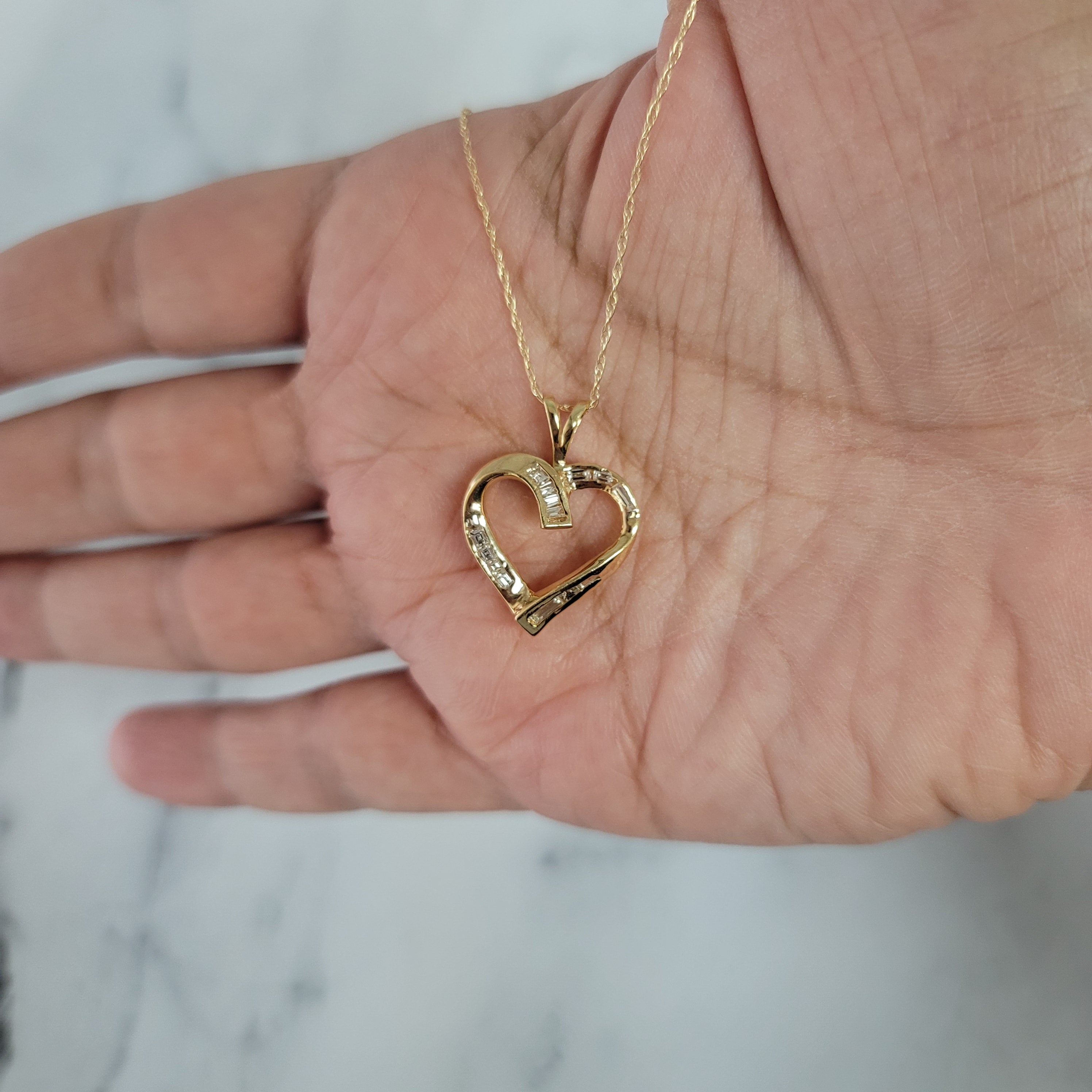 Princess & Baguette Diamond Heart Pendant Necklace - 14K Gold/White Gold/Sterling Silver - Elegant Valentine's Gift for Her - Perfect for Anniversaries, Weddings & Romantic Occasions