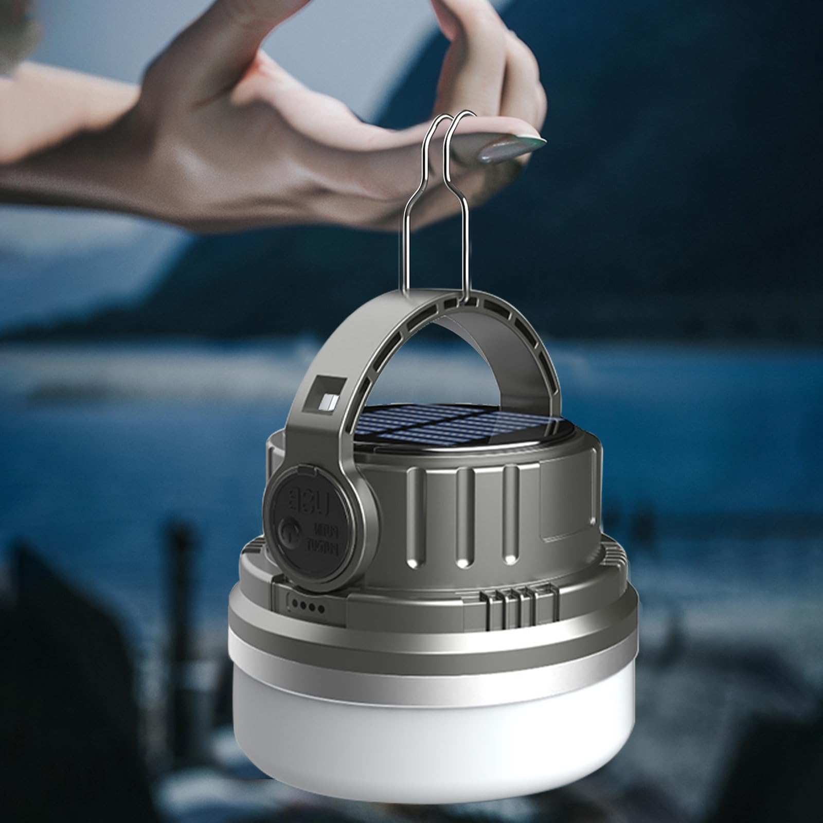 Solar Powered Camping Lantern - Portable Rechargeable Outdoor Light with 6 Modes, Waterproof Tent Light for Emergency, Hiking, Backpacking, Power Outages - Perfect for Camping, Home, Car & Emergency Kits