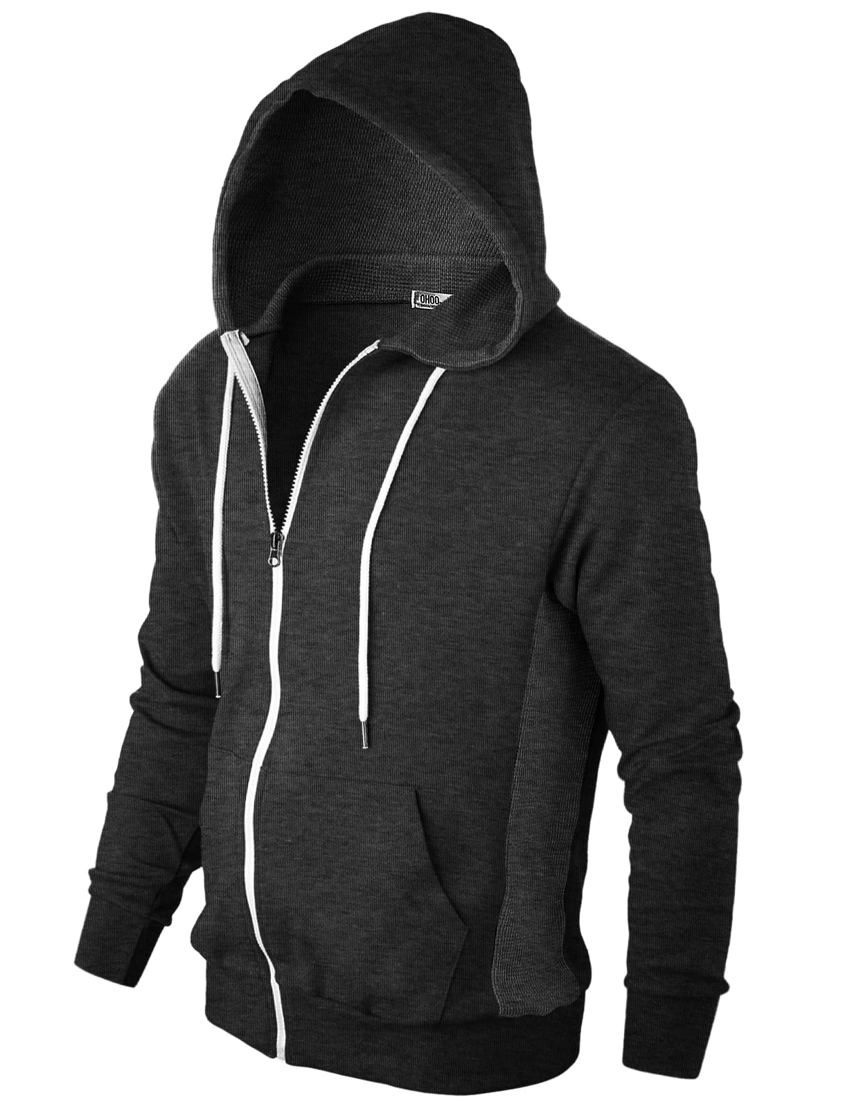 Men's Slim Fit Long Sleeve Lightweight Zip-Up Hoodie - Waffle Knit Pullover with Kangaroo Pocket for Casual Wear, Outdoor Activities & Travel