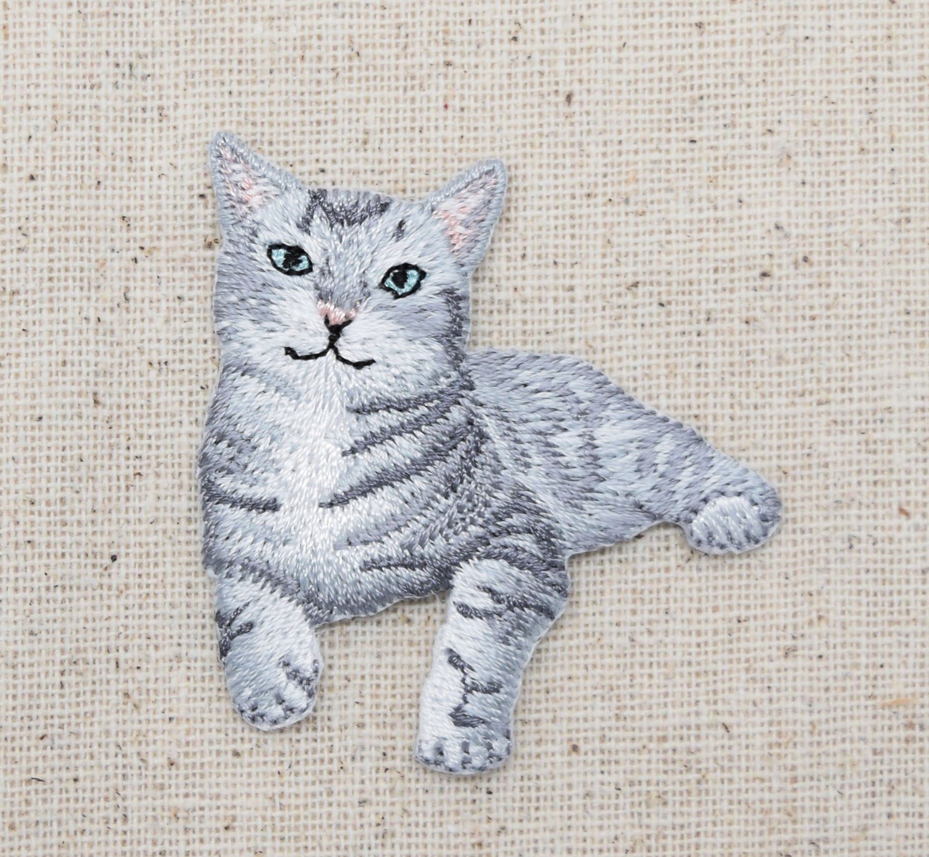 Gray Tabby Cat Iron On Patch - Embroidered Kitten Pet Applique for DIY Clothing, Hats, Bags & Costumes - Perfect for Pet Lovers & Animal Enthusiasts