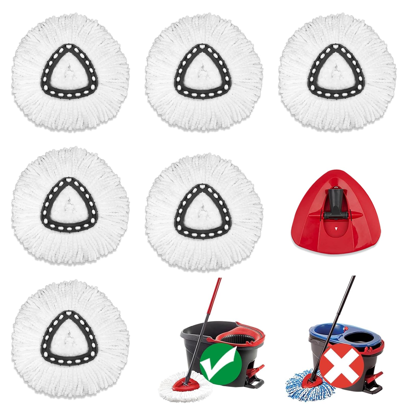 6 Pack Spin Mop Replacement Heads + 1 Mop Base - Compatible with O Cedar EasyWring Spin Mop - 100% Microfiber Deep Cleaning Refills - Machine Washable & Easy to Replace - Perfect for Hardwood Floors, Tile & Kitchen Cleaning