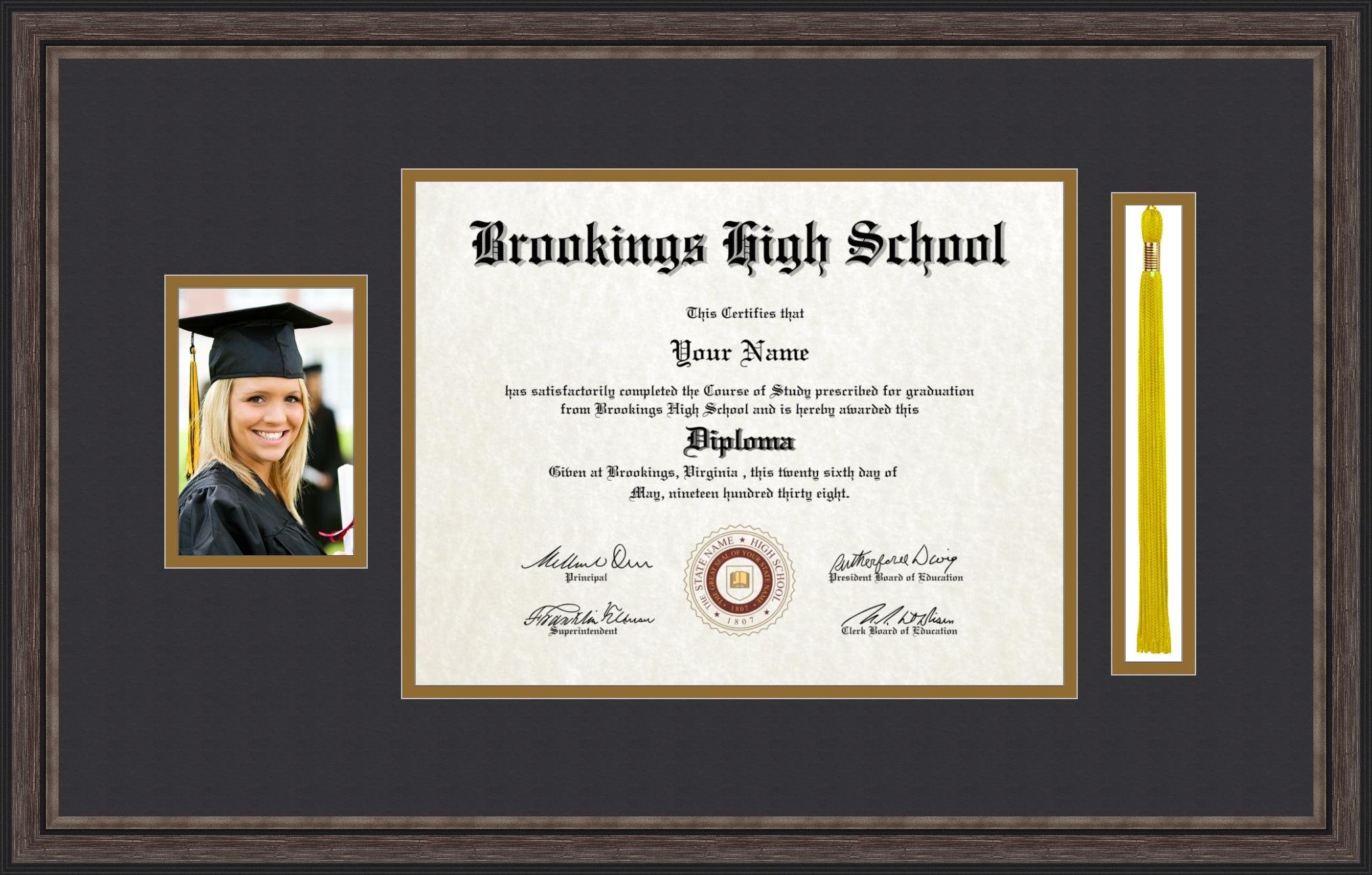 ArtToFrames 11x14 Diploma Frame with 4x6 Photo Opening & 1.5x10 Tassel Slot - Grey & Black Display Frame for Graduation Diplomas, Certificates, Awards - Perfect for Home, Office, or Gift Giving