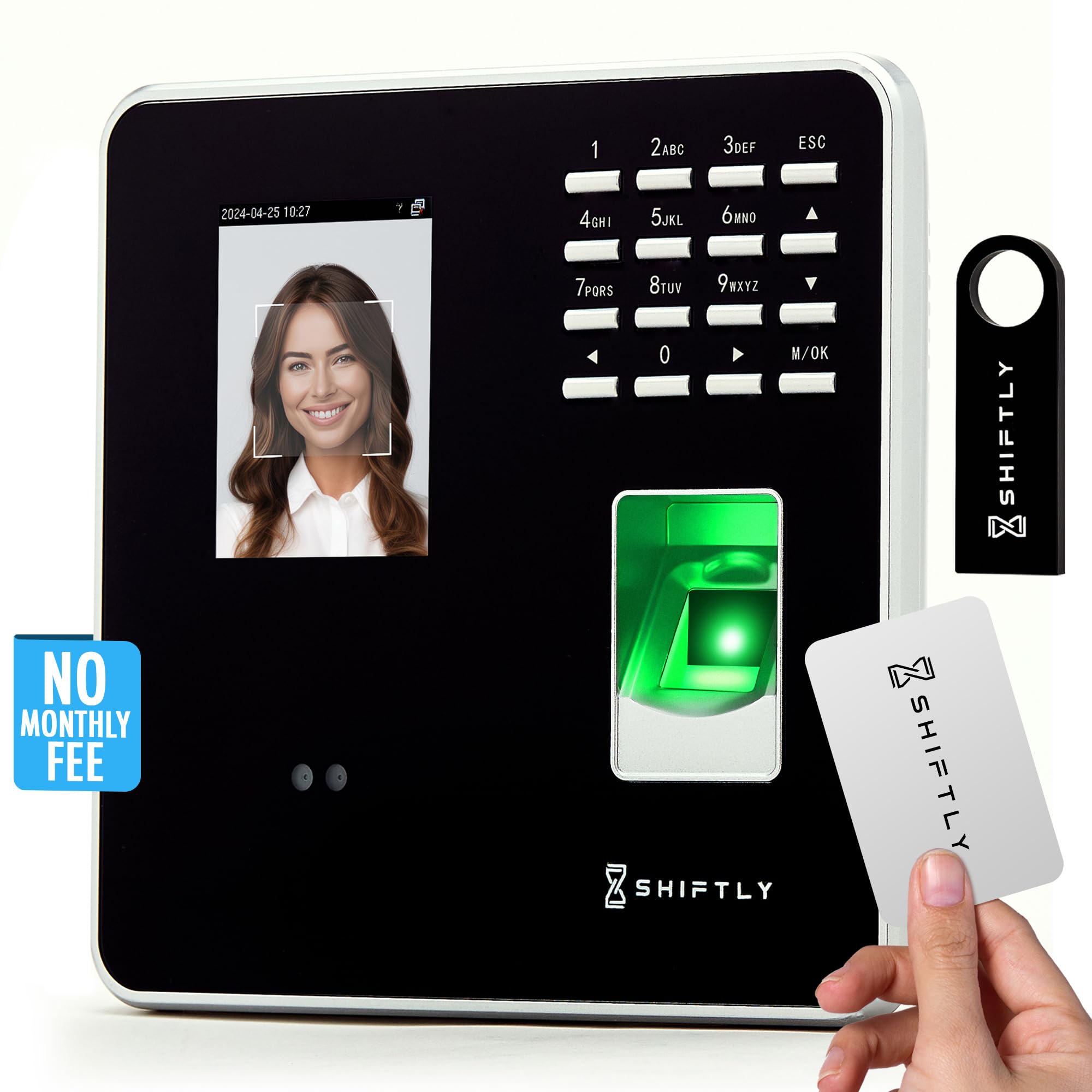 Biometric Employee Time Clock for Small Businesses - Facial & Fingerprint Recognition, RFID Card & Passcode - 200 User Capacity - 2.8