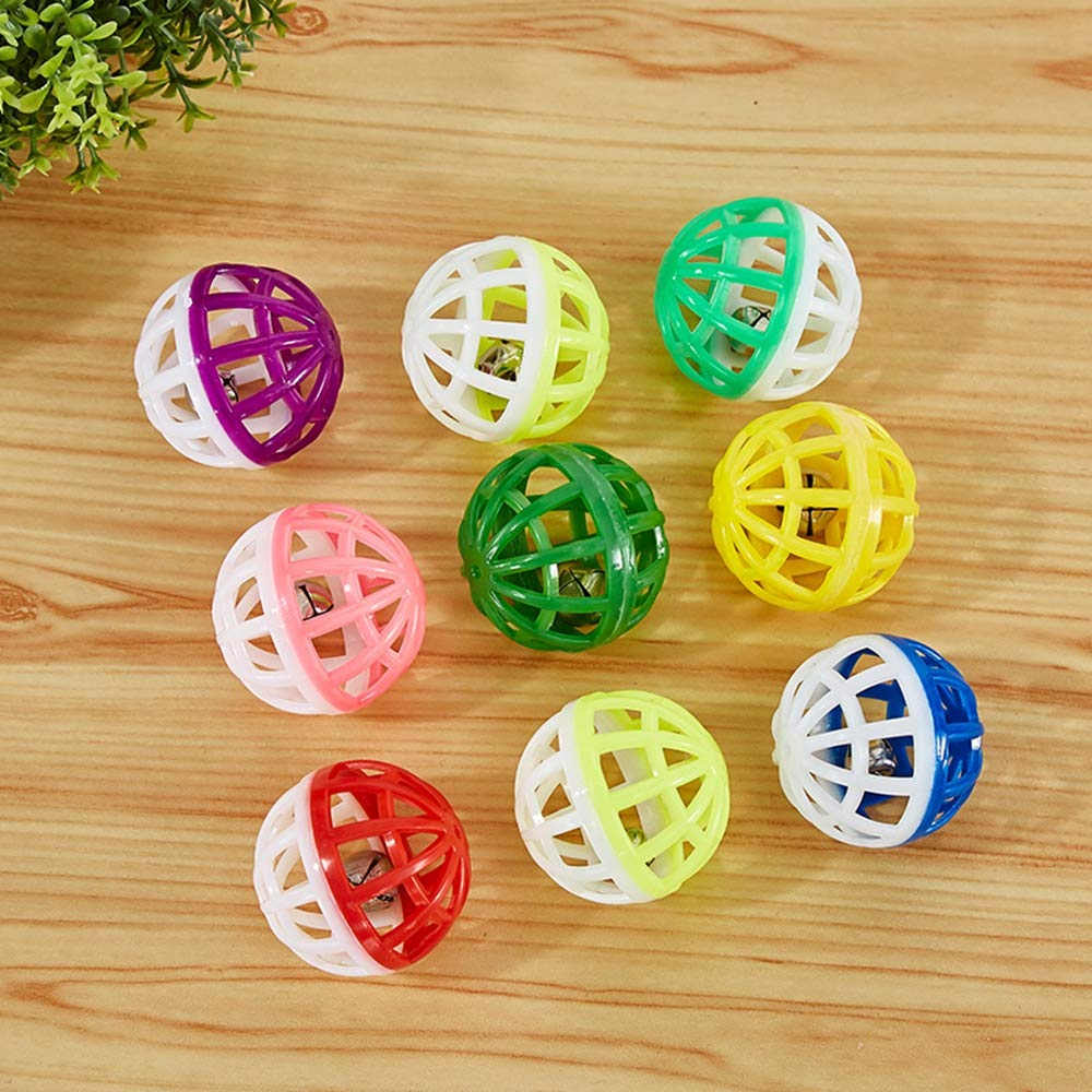 1.5 Inch Cat Toy Ball with Bell - Plastic Lattice Jingle Balls for Kittens - 50pcs Colorful Chase, Pounce & Rattle Toys - Perfect for Pet Training, Playtime & Exercise