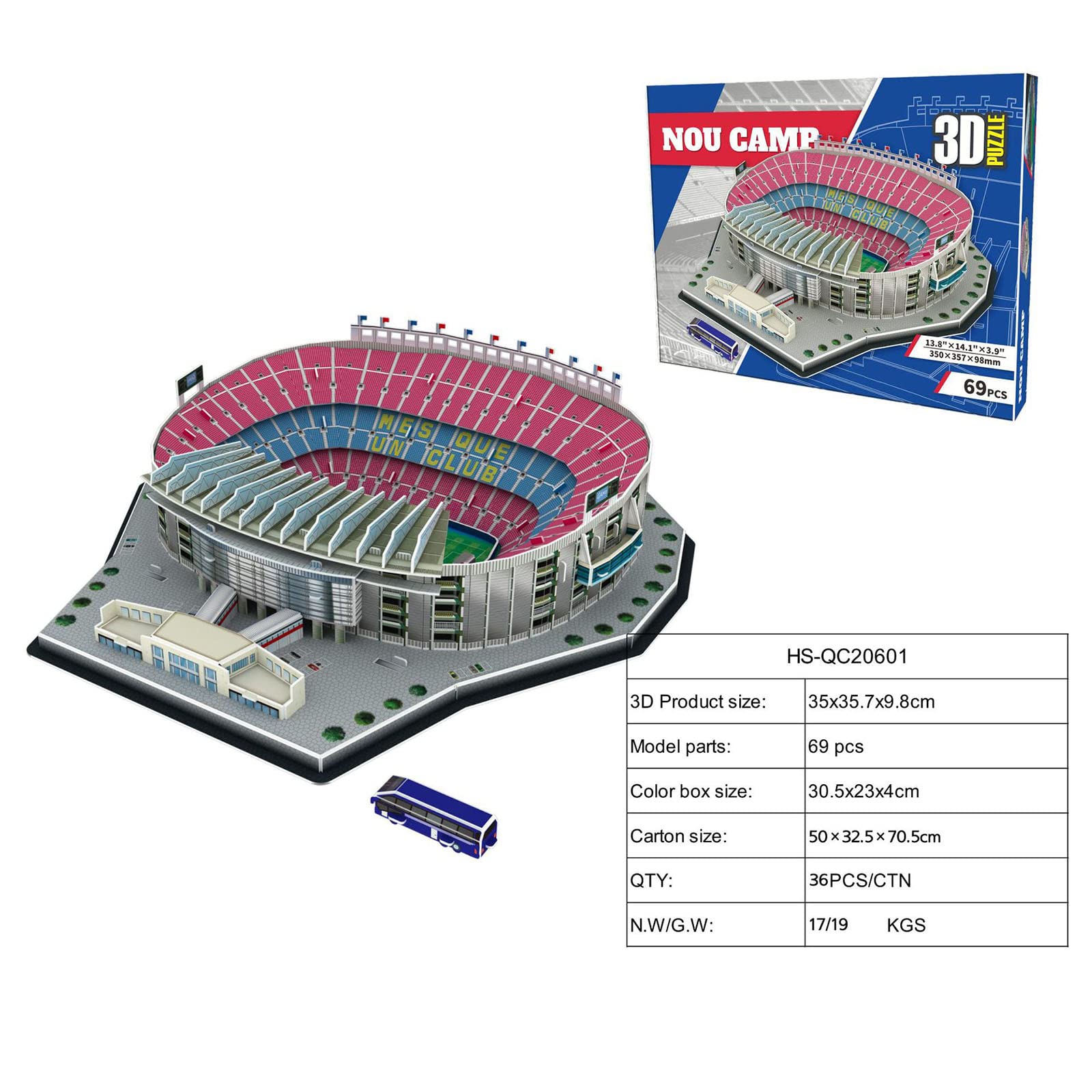 Camp Nou Stadium Puzzle Model with LED Lights - 16×15×4.9 Inches Barcelona FC Fan Gift, Collectible Toy for Home Decor & Office Display