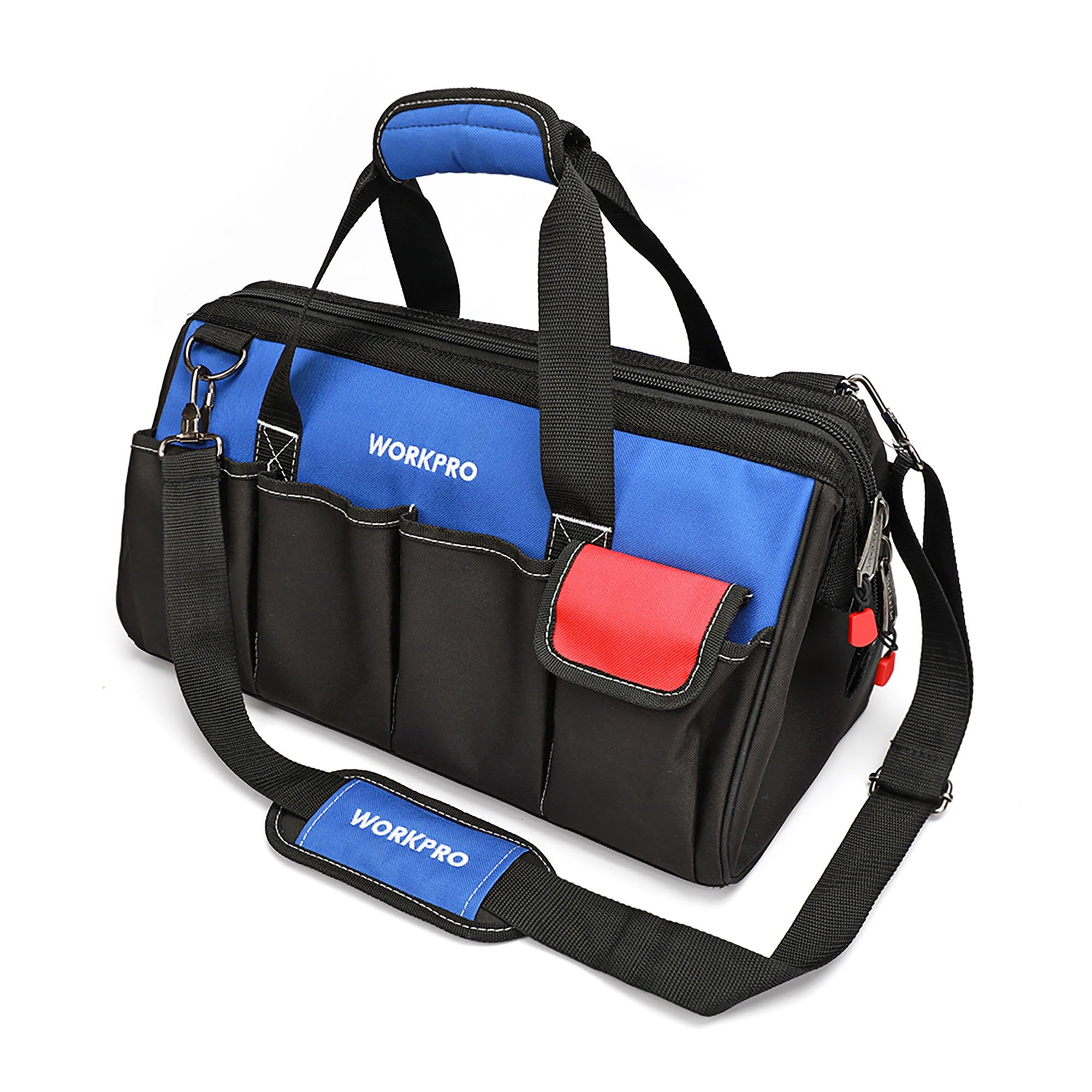 WORKPRO 18-inch Heavy Duty Tool Bag with Adjustable Shoulder Strap, Wide Mouth Storage & Reinforced Bottom - Perfect for Electricians, Plumbers & DIY Home Repairs