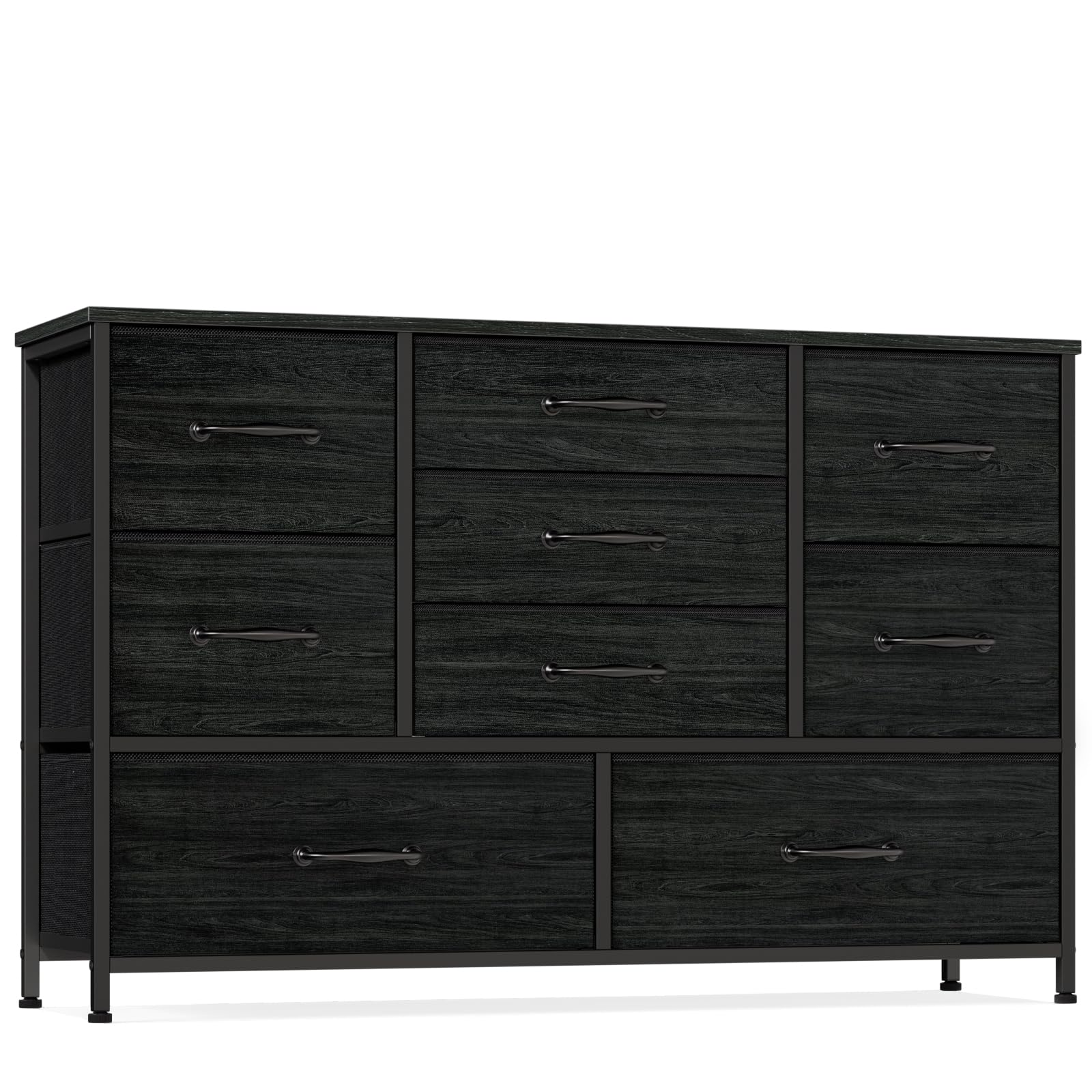 Furnulem 55'' Wide Dresser with 9 Large Drawers - Solid Wood TV Stand Entertainment Center with Sturdy Metal Frame, Black Oak Finish - Perfect for Bedroom Storage, Dorm Room Organization, Closet Space & Entryway Furniture - Ideal for TV Placement, Clothing Storage & Home Decor