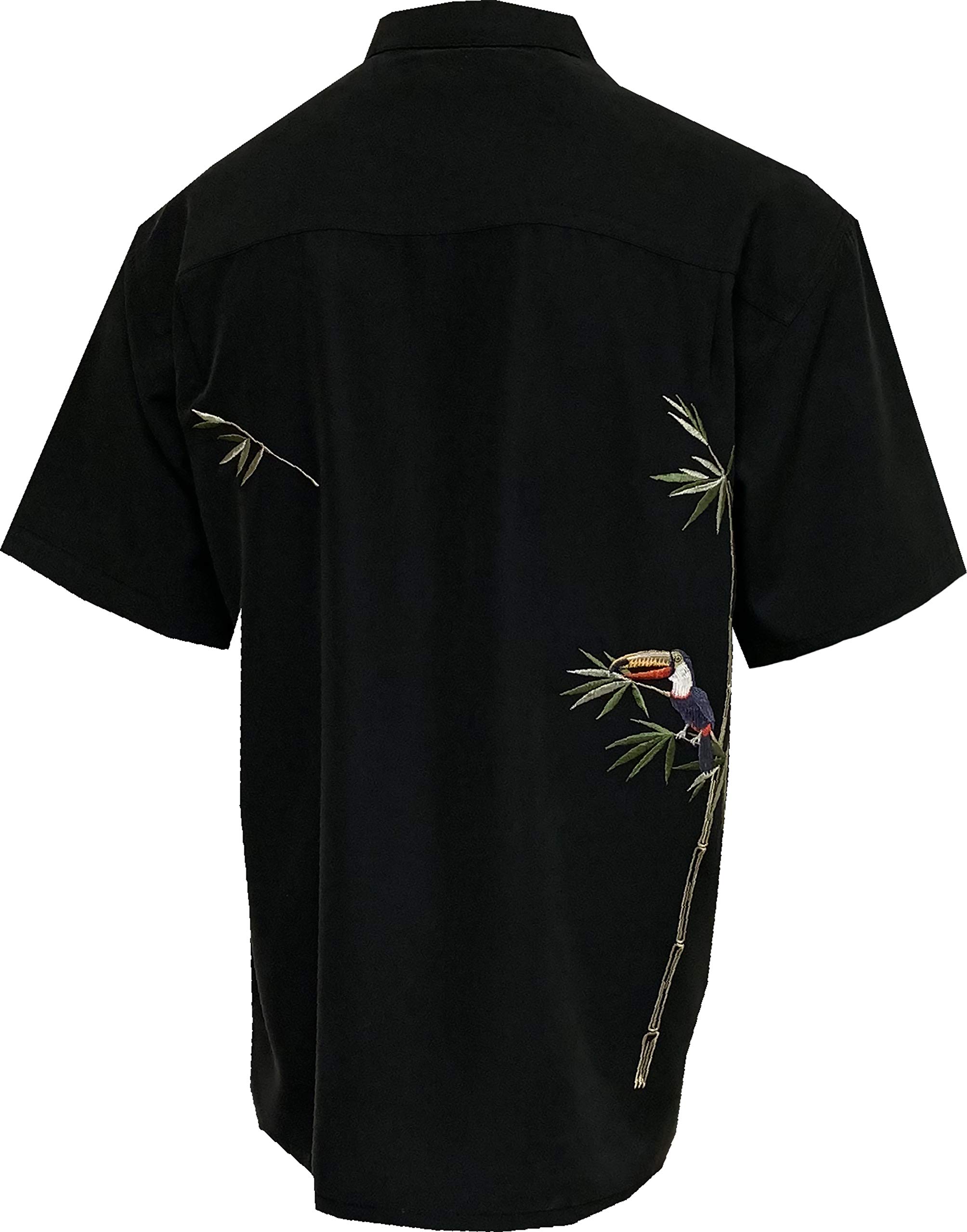 Men's Tropical Hawaiian Button Down Shirt - Short Sleeve Embroidered Flying Parrots Design | Breathable Bamboo Rayon | Beach Vacation, Summer Party & Casual Wear