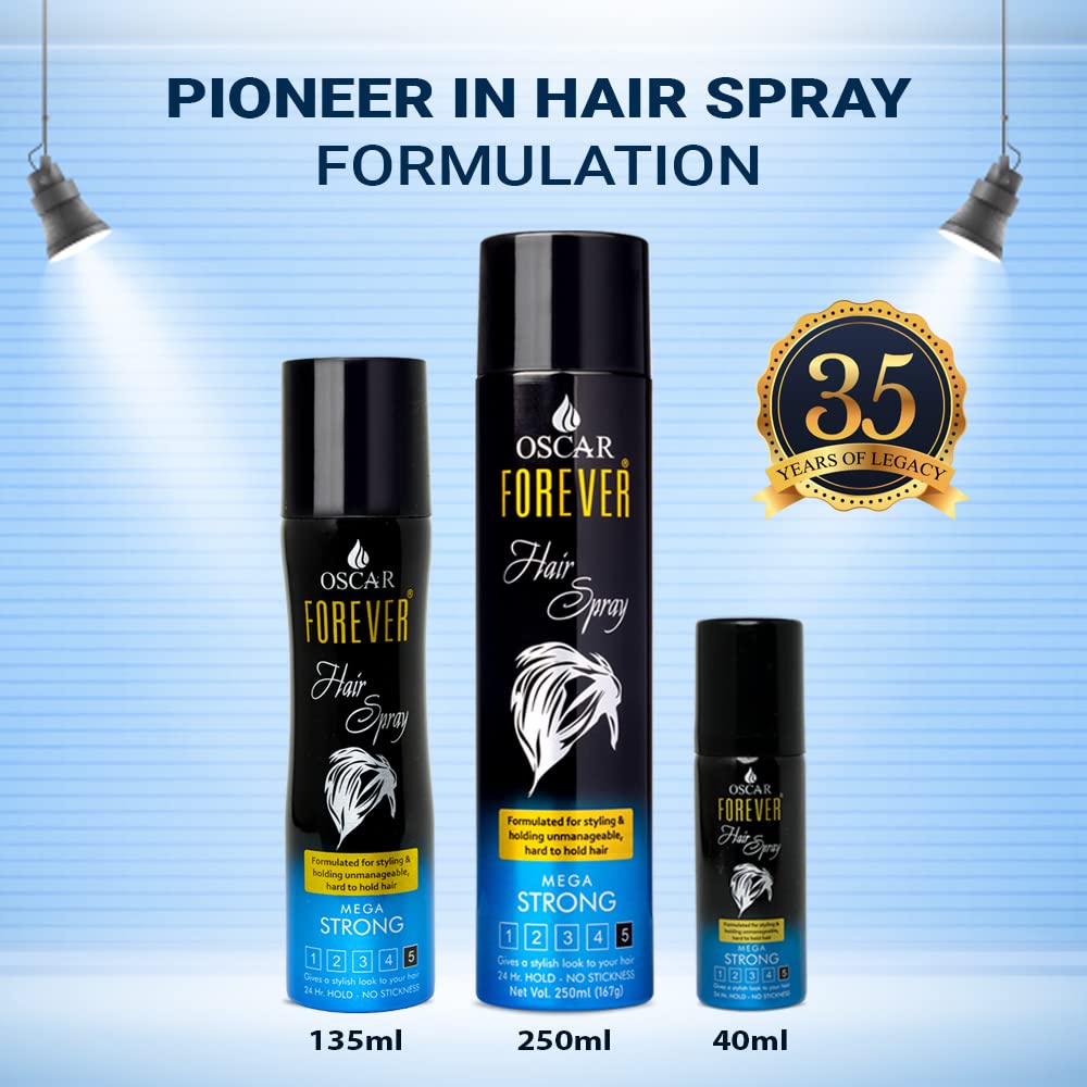 Oscar Forever Hair Spray - Strong Hold Styling Hairspray with Nourishing Formula for Men & Women (135ml) - Perfect for Daily Use, Parties & Special Occasions