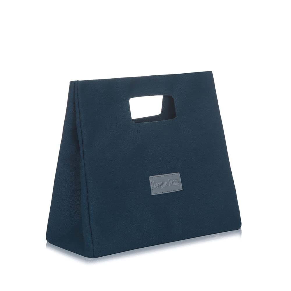 Organic Cotton Lunch Bag for Men & Women - Large Waterproof Canvas Lunch Tote for Work, School & Picnic - Durable Cloth Lunch Sack for Kids & Adults - Blue & Yellow (Blue) - Perfect for Office, Outdoor Activities & Daily Commute