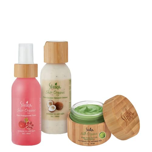 Organic Coconut Face Cleanser 89ml, Matcha Moisturizer 15ml & Pomegranate Toner 89ml Set - Natural Skincare for Women with Blemish Control | Daily Facial Routine for Glowing Skin | Perfect for Morning & Night Care, Travel & Sensitive Skin Types