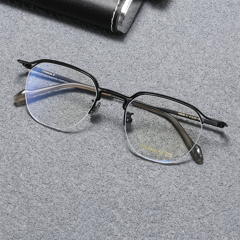 Stylish Unisex Black Semi-Rimless Square Titanium Acetate Eyeglasses B0036 - Perfect for Work, Reading & Fashion Accessories