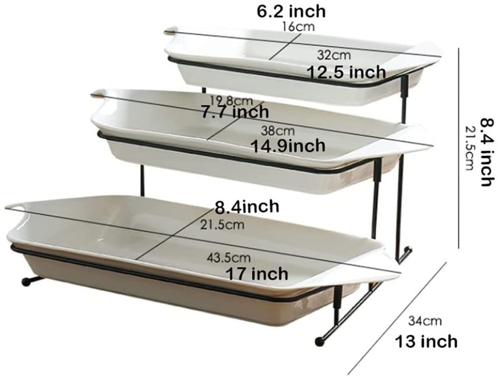 3-Tier Ceramic Fruit Bowl with Detachable Serving Tray - Elegant Countertop Decor for Kitchen, Dining Table | Perfect for Displaying Fruits, Desserts, Appetizers, Cakes & Snacks at Parties, Brunches & Home Decor