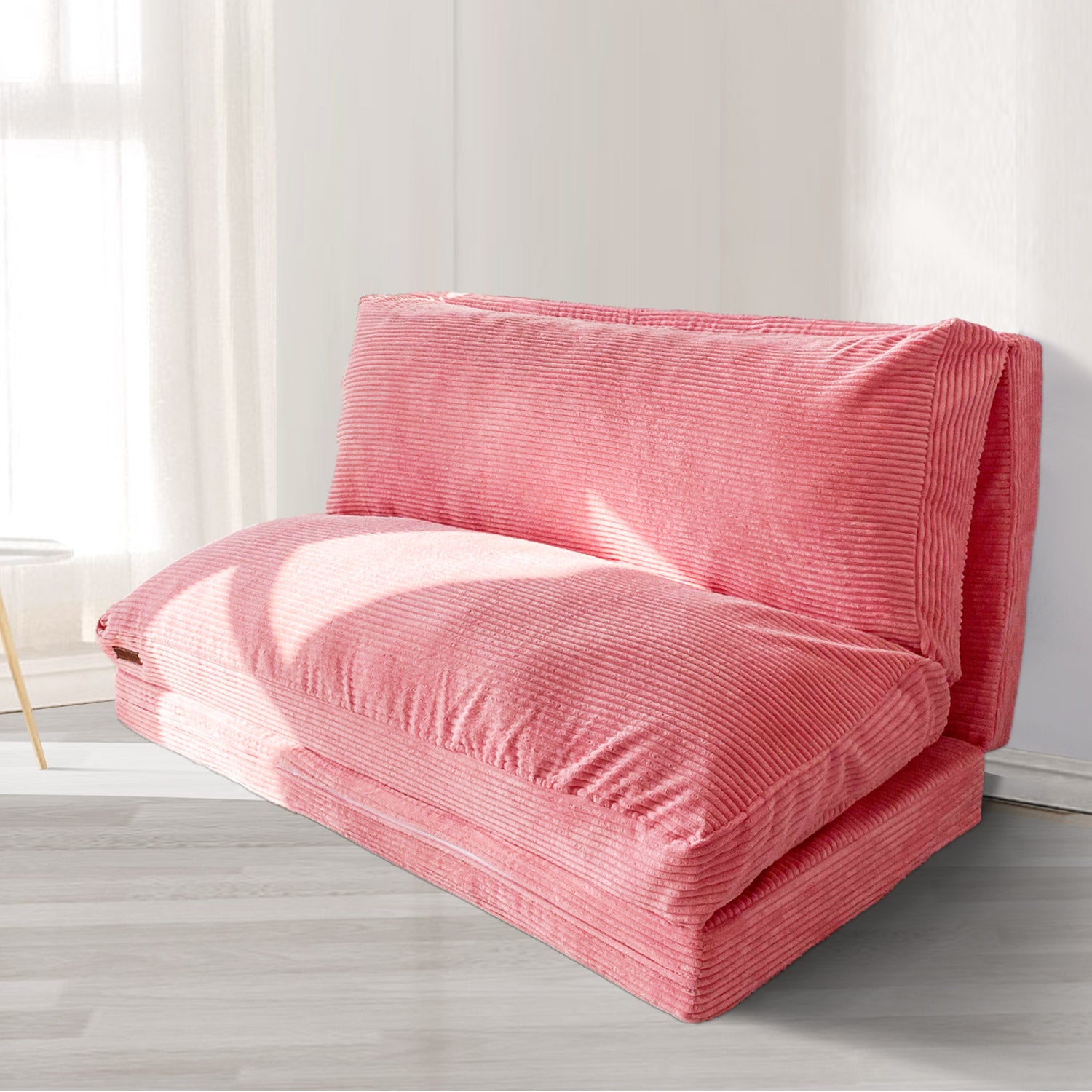 MAXYOYO Corduroy Bean Bag Sofa Bed - 4-Folding Floor Lounger in Pink | Comfortable Convertible Chair for Living Room, Bedroom & Dorm | Perfect for Relaxing, Gaming & Movie Nights