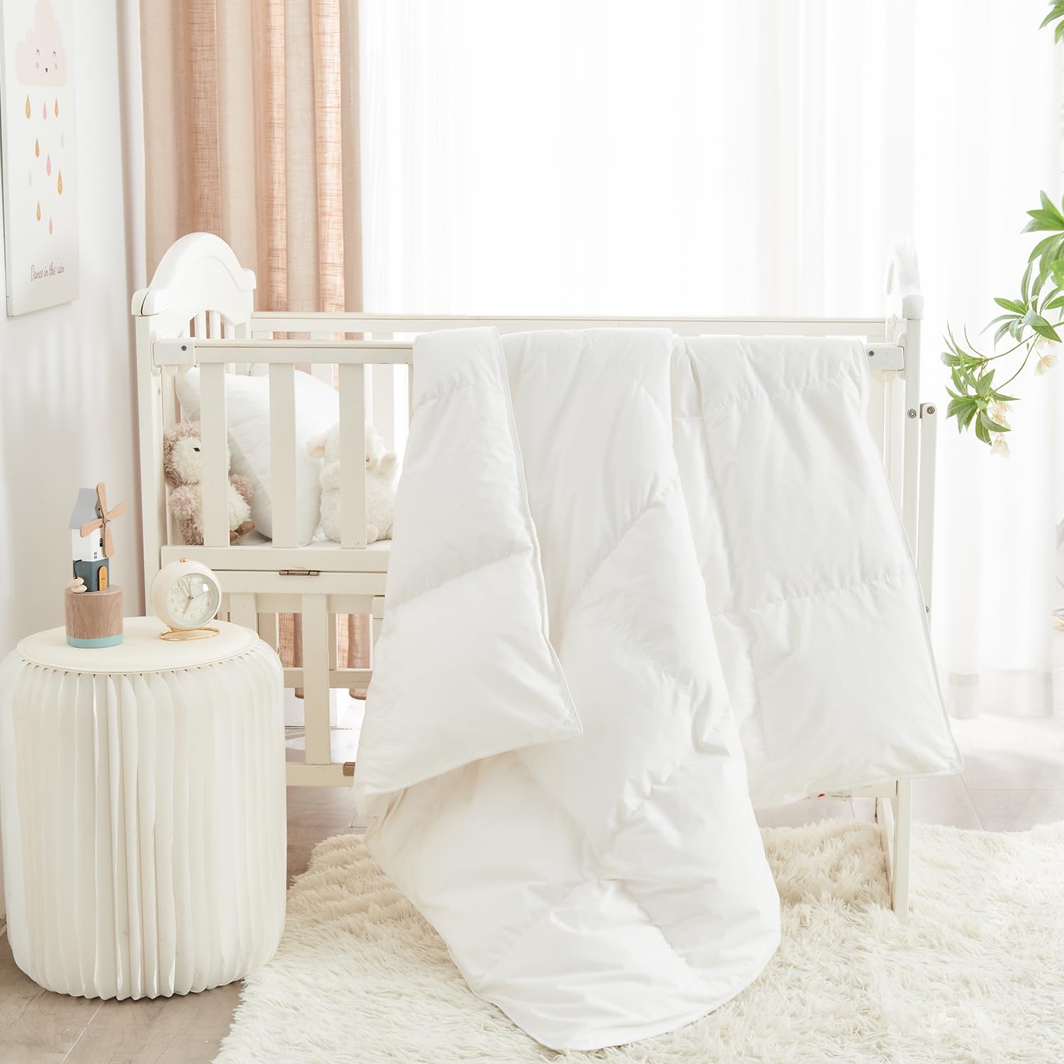Organic Cotton Goose Down Comforter for Toddlers - All Season Washable Travel Crib Blanket (47