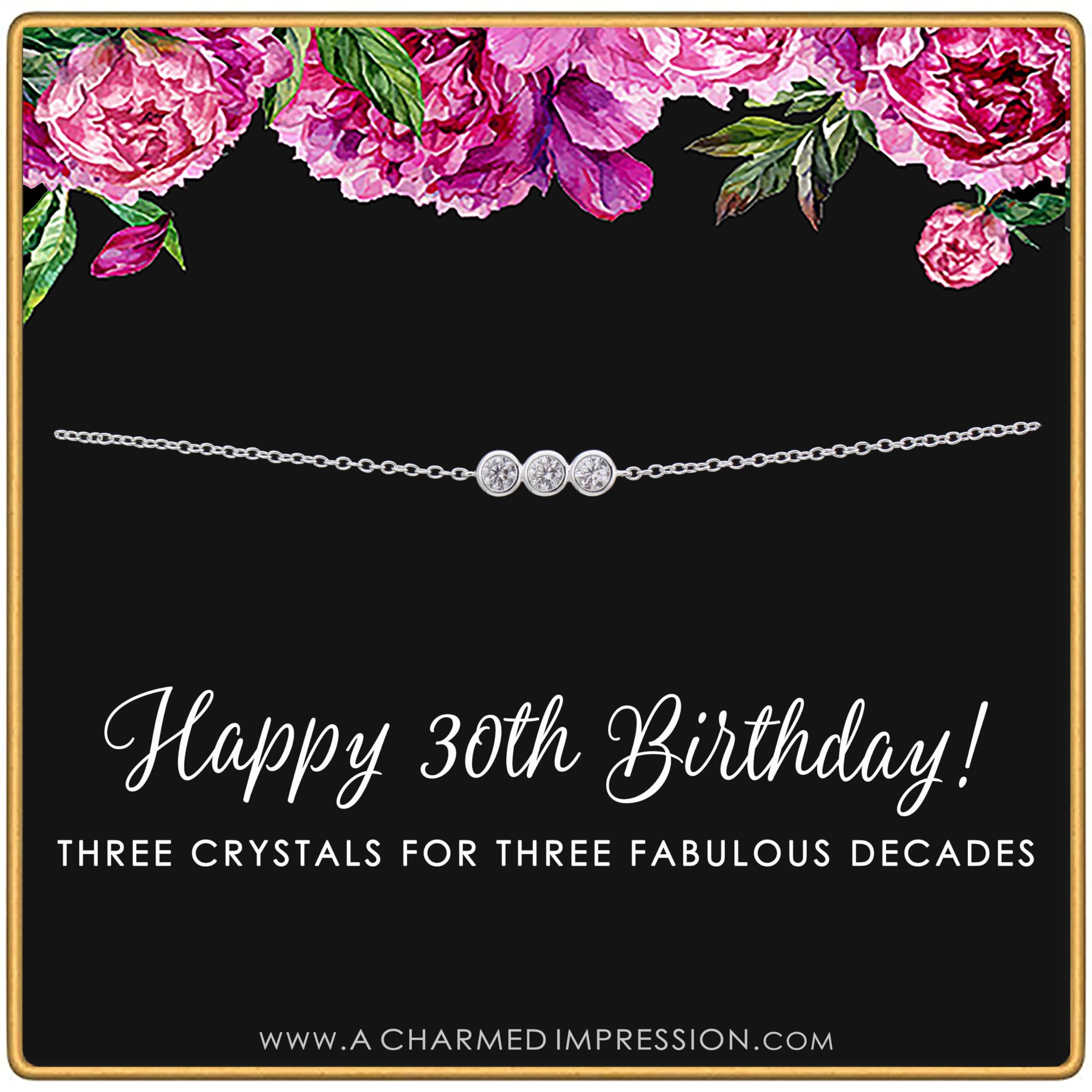 30th Birthday Gifts for Women - Elegant 3 Crystal Bracelet Set, 30th Birthday Jewelry for Her, Meaningful Three Decades Celebration Gift, Silver 30 Year Old Birthday Present - Perfect for Milestone Parties, Anniversary Celebrations & Special Occasions