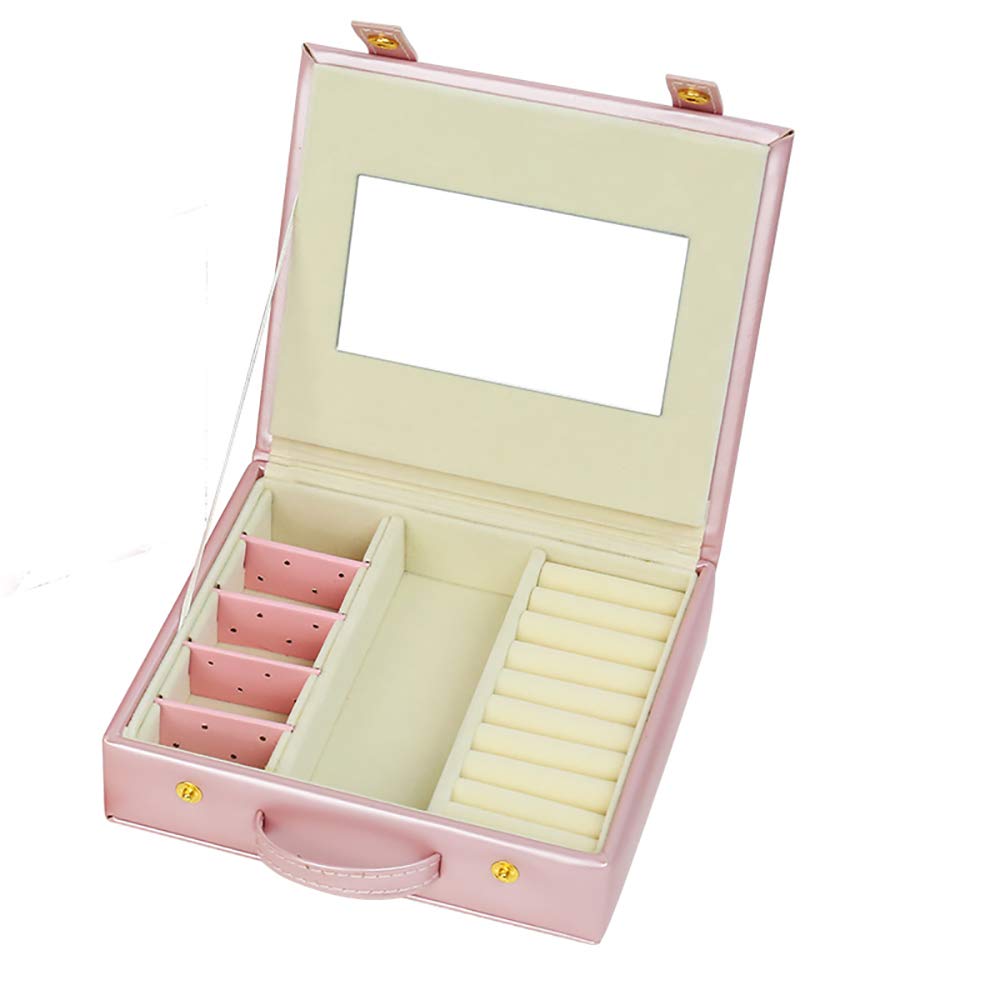 Elegant Pink Jewelry Storage Box - Portable Organizer for Earrings, Rings, Bracelets & Necklaces (16x14.5x4cm) - Perfect for Travel, Home Decor & Gift Giving