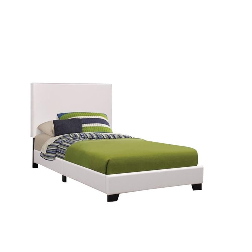 BOWERY HILL Modern Upholstered Twin Size Platform Bed Frame with Headboard - White Fabric Upholstery - Perfect for Small Bedrooms, Guest Rooms & Kids Rooms