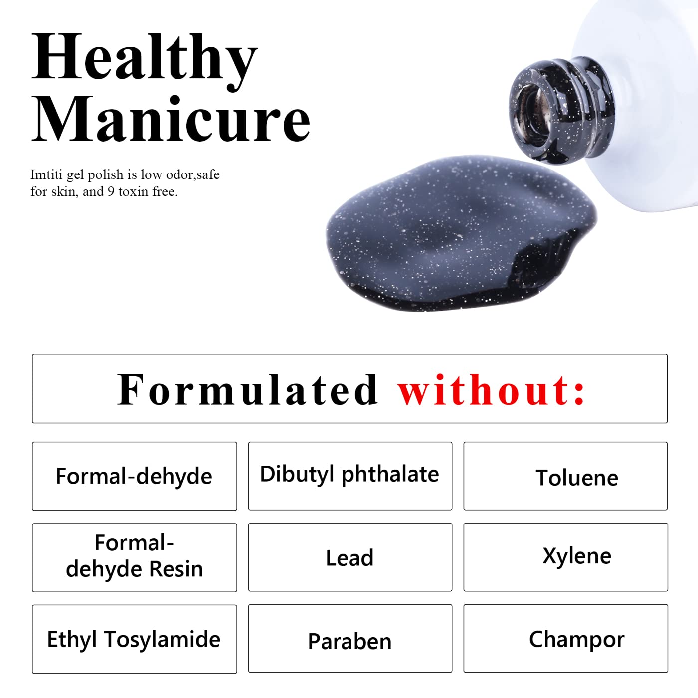 Imtiti Black Glitter Gel Nail Polish - 0.5 Fl Oz Soak Off LED/UV Gel Polish for DIY Nail Art, Manicure & Salon Use | Perfect for Parties, Weddings & Special Occasions