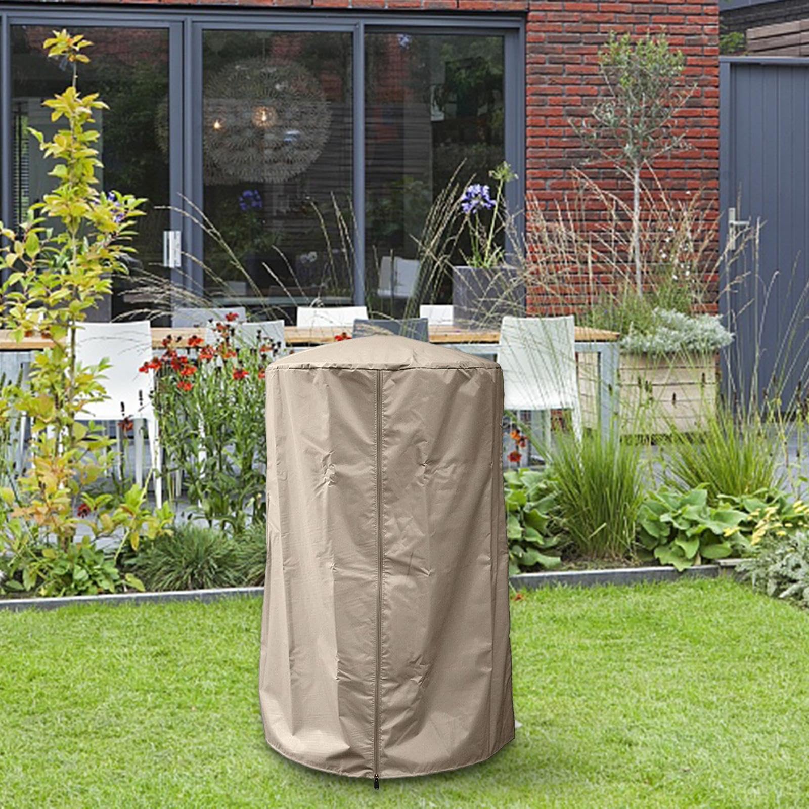 Heavy Duty Outdoor Patio Heater Cover - Winter Pool Equipment Protection, Beige Waterproof Cylinder Cover for Backyard, Deck, and Garden Use