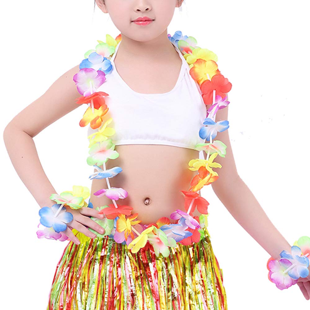 YAXAMING Hawaiian Leis & Luau Party Set - Tropical Flower Headband, Wristbands, Grass Skirt, Necklace & Hair Accessories for Women | Perfect for Luau Parties, Hawaiian Themed Events, Beach Weddings & Tropical Vacations