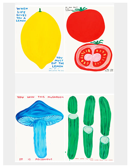 David Shrigley Fruit and Vegetables Series Art Prints - Whimsical Kitchen Decor & Funny Wall Art for Dining Room, Cafe, or Home