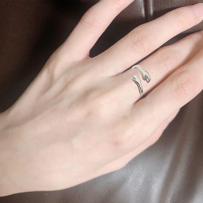 Adjustable Hug Rings for Women & Men - Silver Open Finger Rings for Couples, Friendship & Everyday Wear - Stylish Hand Jewelry for Gifts & Fashion Accessories