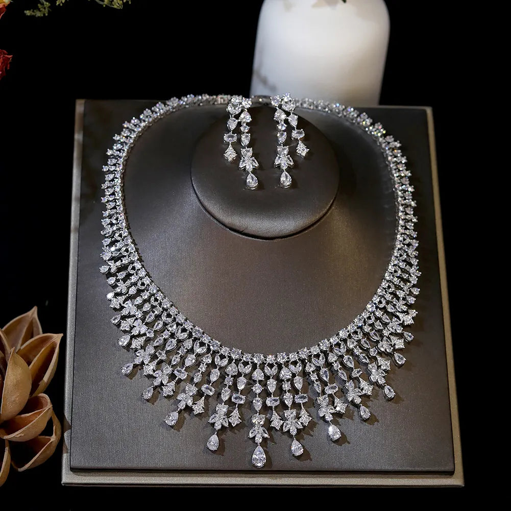 Elegant Tassel Flower Drop Necklace and Earrings Set for Women - Boho Chic Jewelry for Party, Wedding & Special Occasions