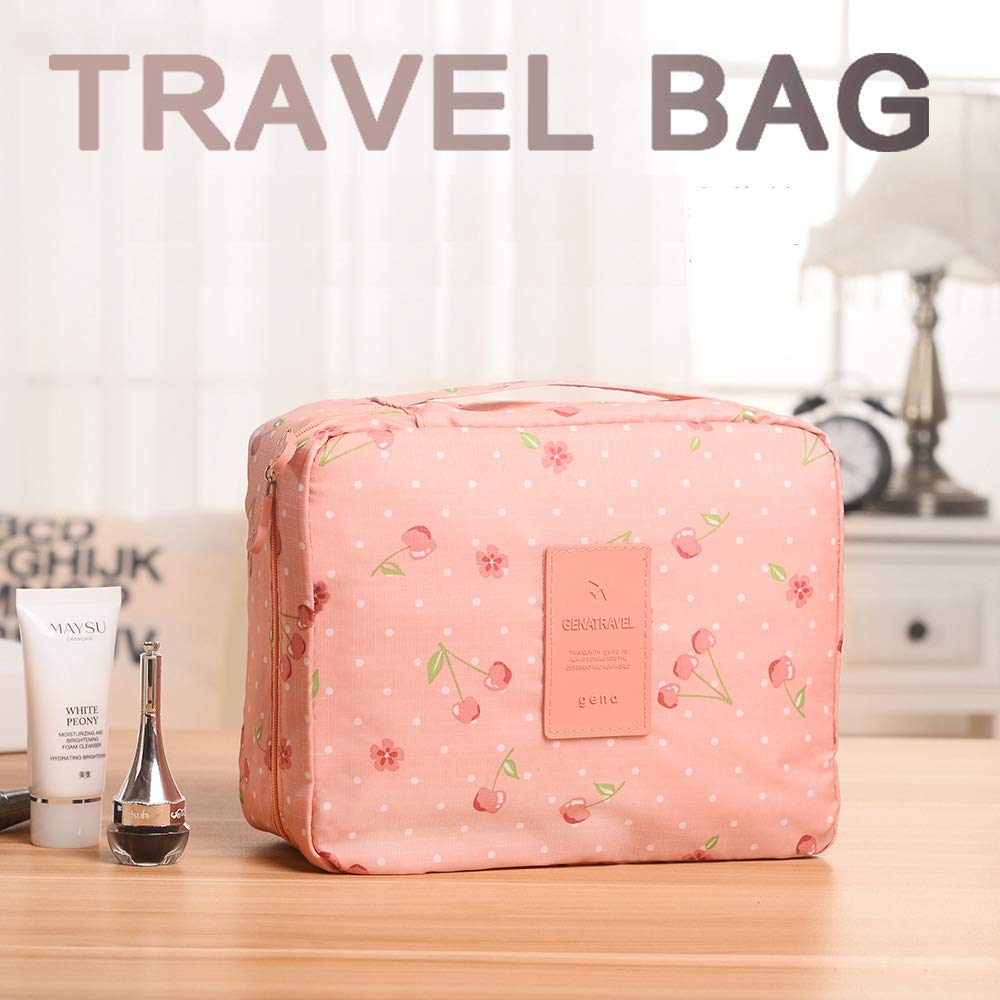 Trexee Portable Makeup Bag Organizer for Women - Waterproof Cosmetic Travel Case with Multiple Pockets, Pink - Perfect for Travel, Gym, and Daily Beauty Essentials Storage