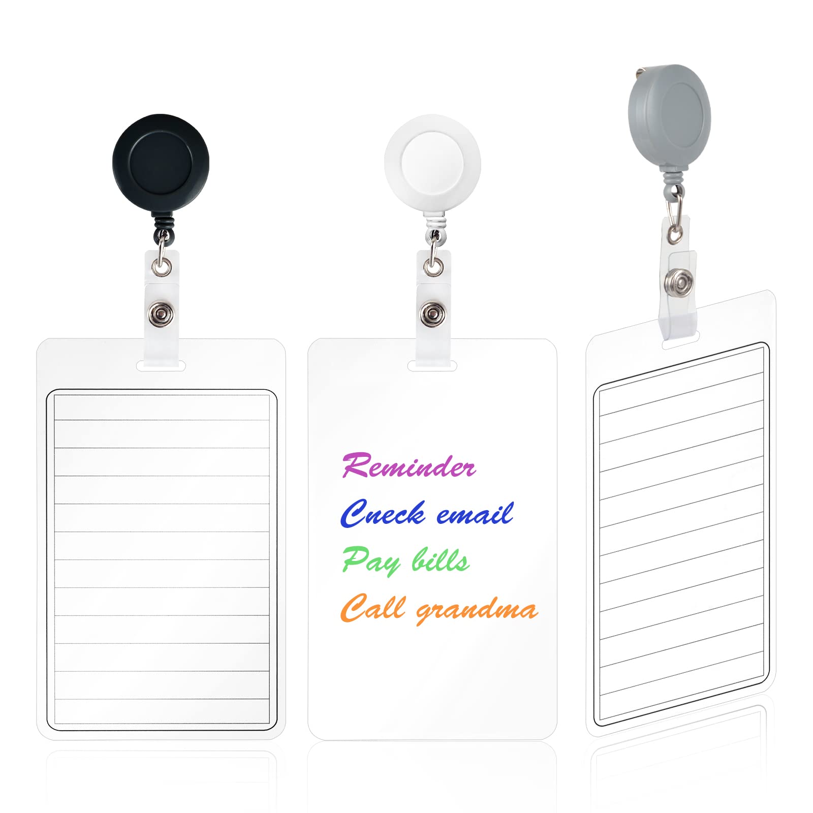 3 Pack 3”x5” Dry Erase Notepad with Retractable Badge Reel & Clip - Pocket Sized Erasable Memo Pad for Nurses, Teachers, Office Workers - Perfect for ID Badges, Quick Notes & Reminders