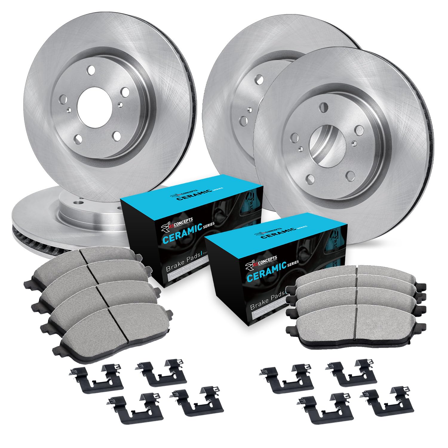 R1 Concepts Complete Front & Rear Brake Kit - Ceramic Brake Pads & Rotors with Hardware - Fits 2003-2007 Jeep Liberty - Perfect for Off-Roading & Daily Commuting