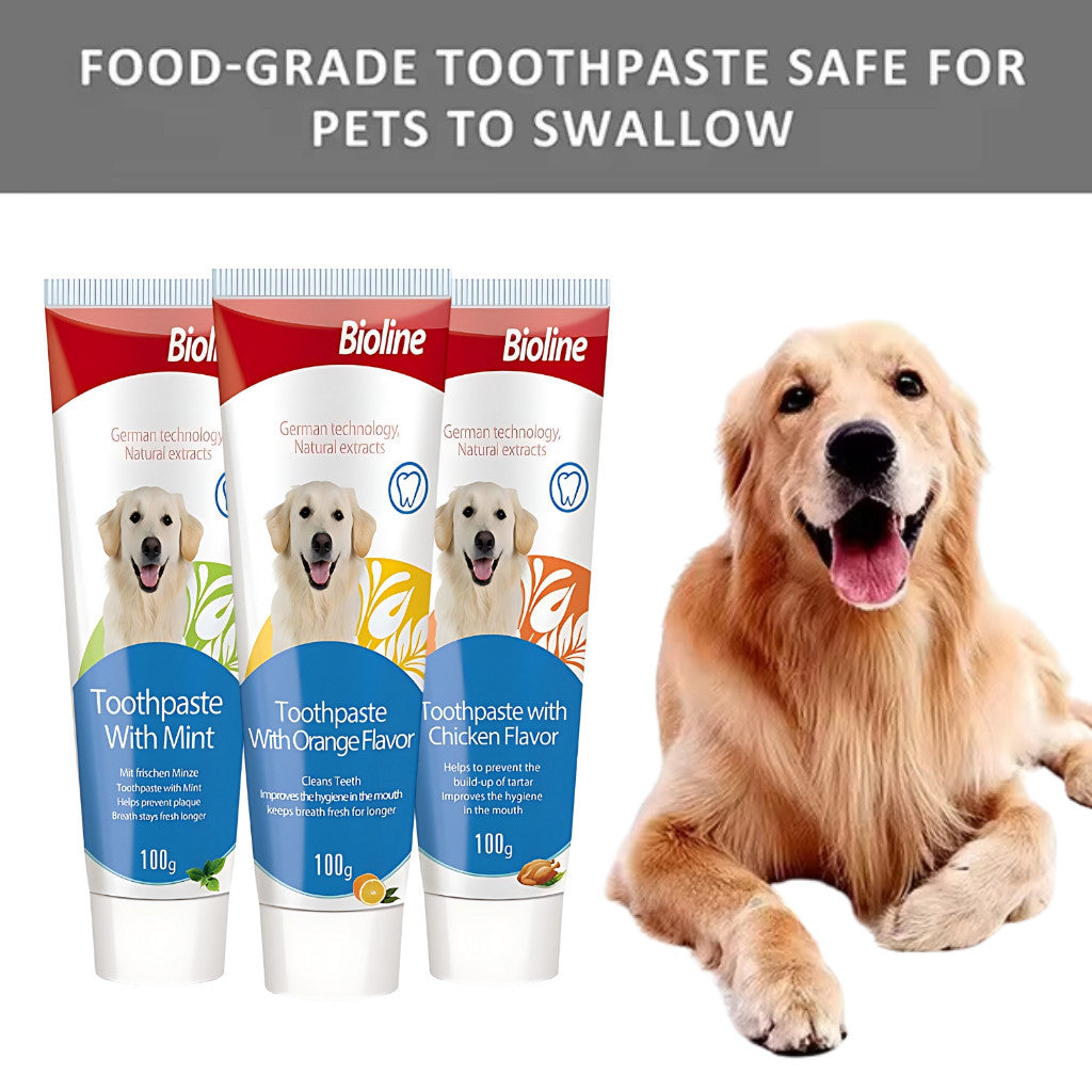 Bioline Pet Toothpaste 100g - Orange Mint Chicken Flavor for Dogs & Cats | Tartar & Plaque Prevention | Freshens Breath & Promotes Healthy Teeth | Ideal for Daily Oral Care Routine