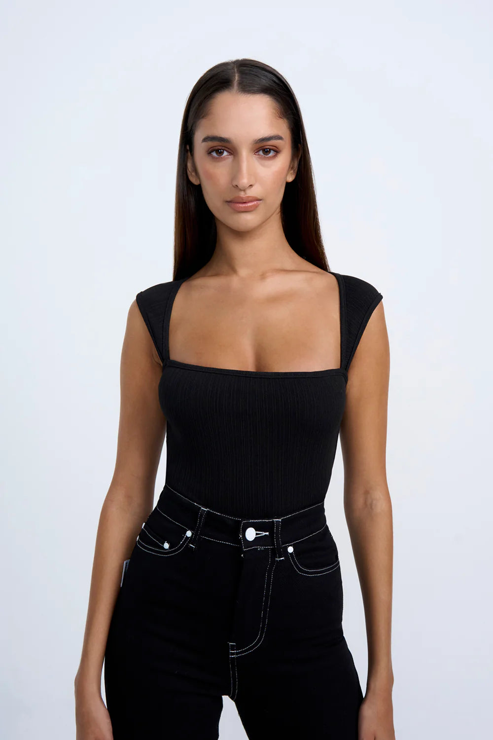 Ariel Ribbed Knit Top for Women - Black | Soft Stretch Casual T-Shirt | Perfect for Layering, Everyday Wear & Outfits