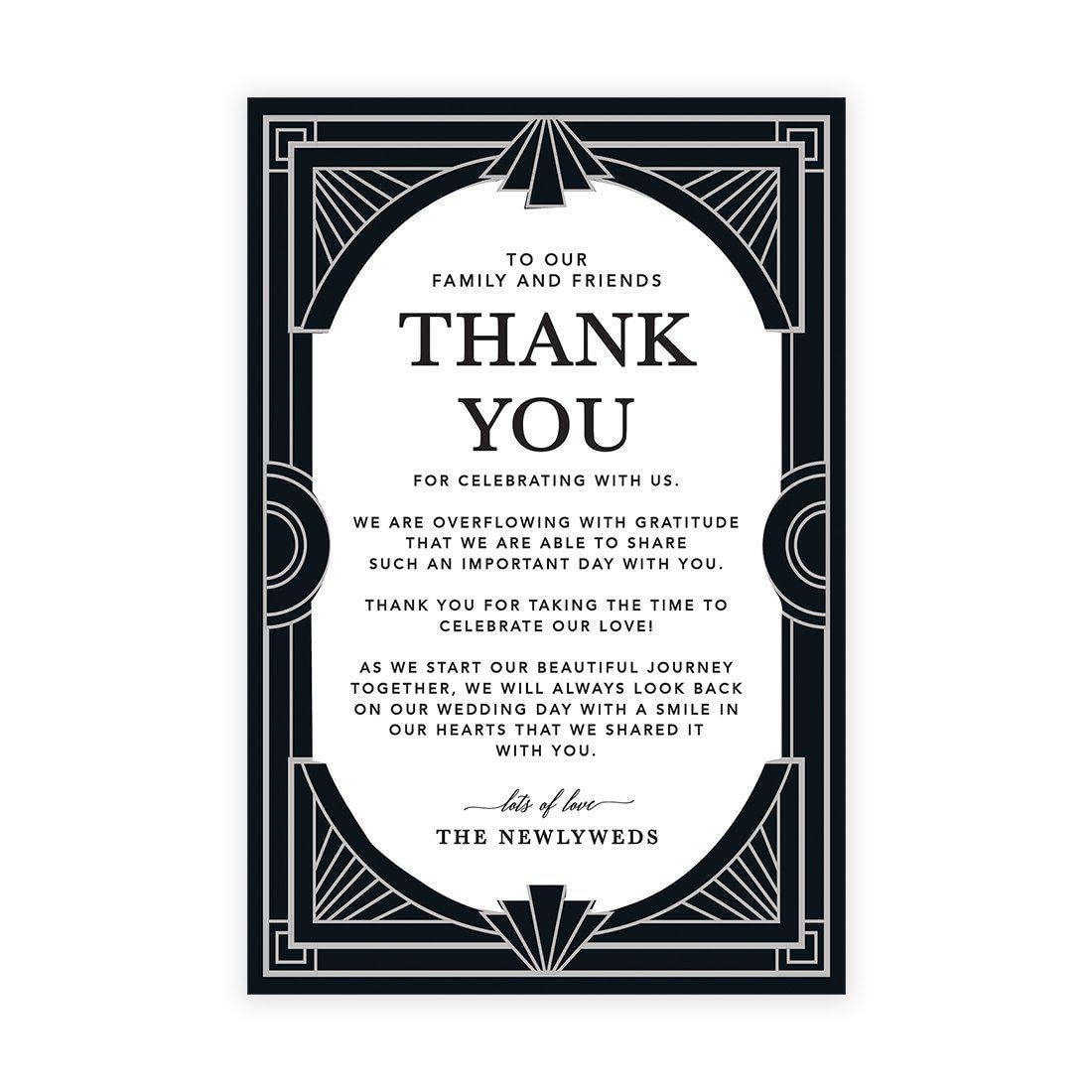 Art Deco Wedding Thank You Place Cards - 56-Pack 4x6 Inch Elegant Table Setting Cards for Reception, Dinner Plates & Wedding Favors - Perfect for Guests, Family & Friends - Great for Weddings, Anniversaries & Formal Events