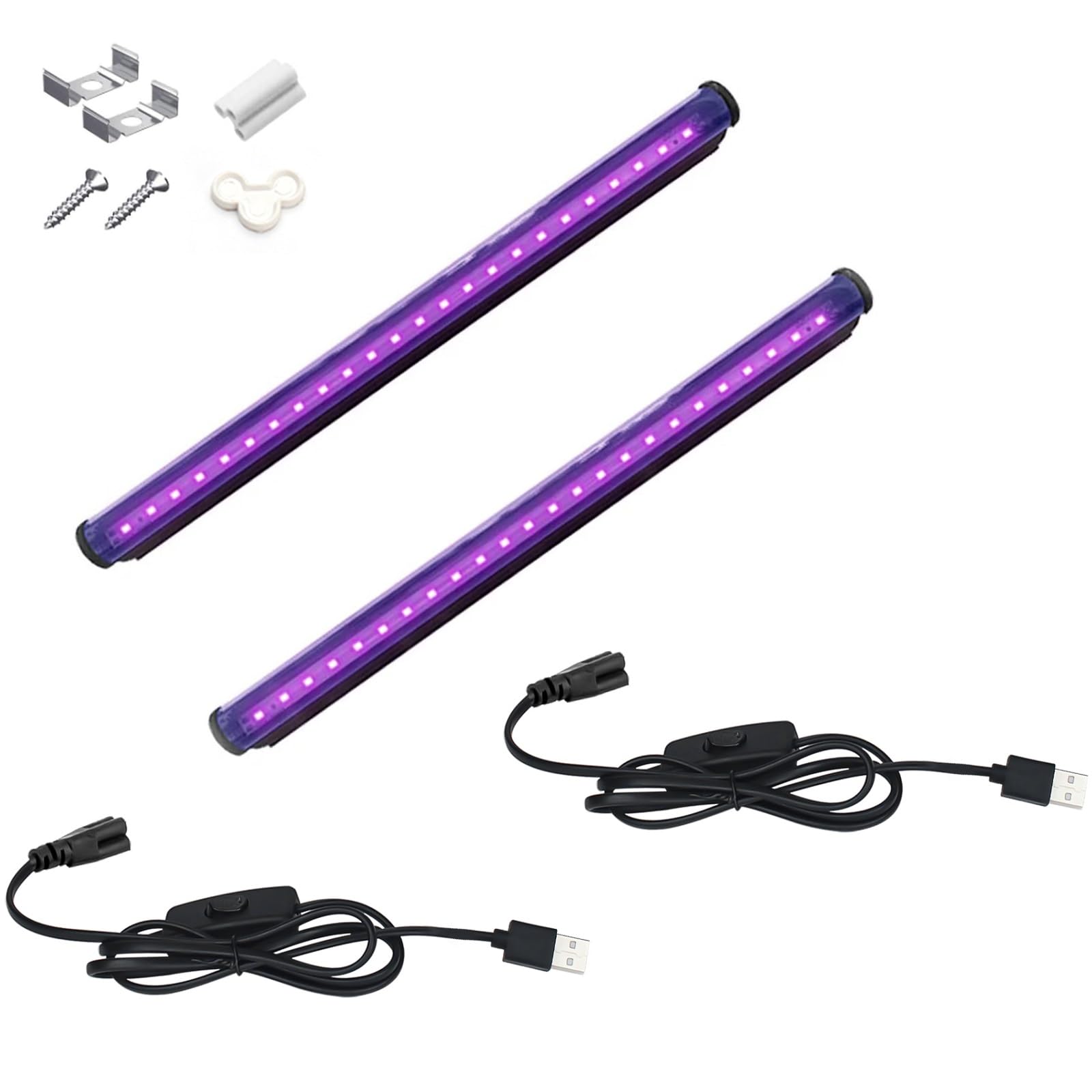 2 Pack 10W Black Light Bar - 1ft T5 LED UV Blacklight Fixture (395-400nm) with USB Power for Glow Parties, Body Paint, Fluorescent Posters - Perfect for Bedroom Decor, Birthday Events & Neon Art Displays