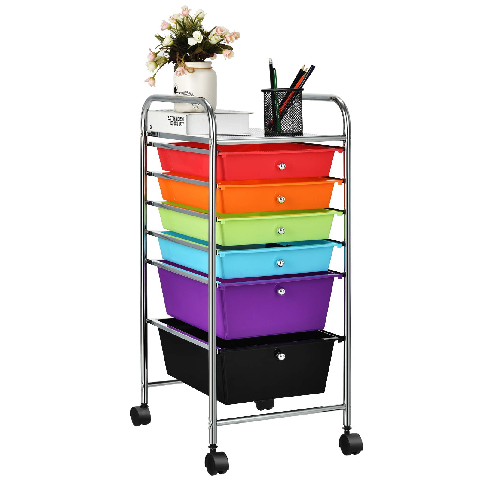 Julimoon 6-Drawer Rolling Storage Cart - Mobile Plastic Utility Organizer with Wheels for Home, Office, School & Garage - Multicolor | Perfect for Craft Supplies, Tools, Office Files & Classroom Organization