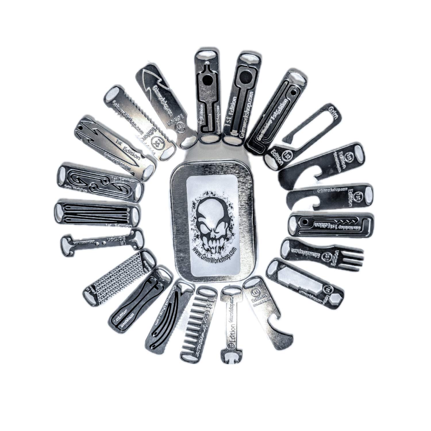 Grim Workshop Ultimate EDC Micro Tool Bundle (21-in-1 Keychain Multi-Tool) - Compact Survival Gear for Outdoor, Camping, Hiking & Everyday Carry