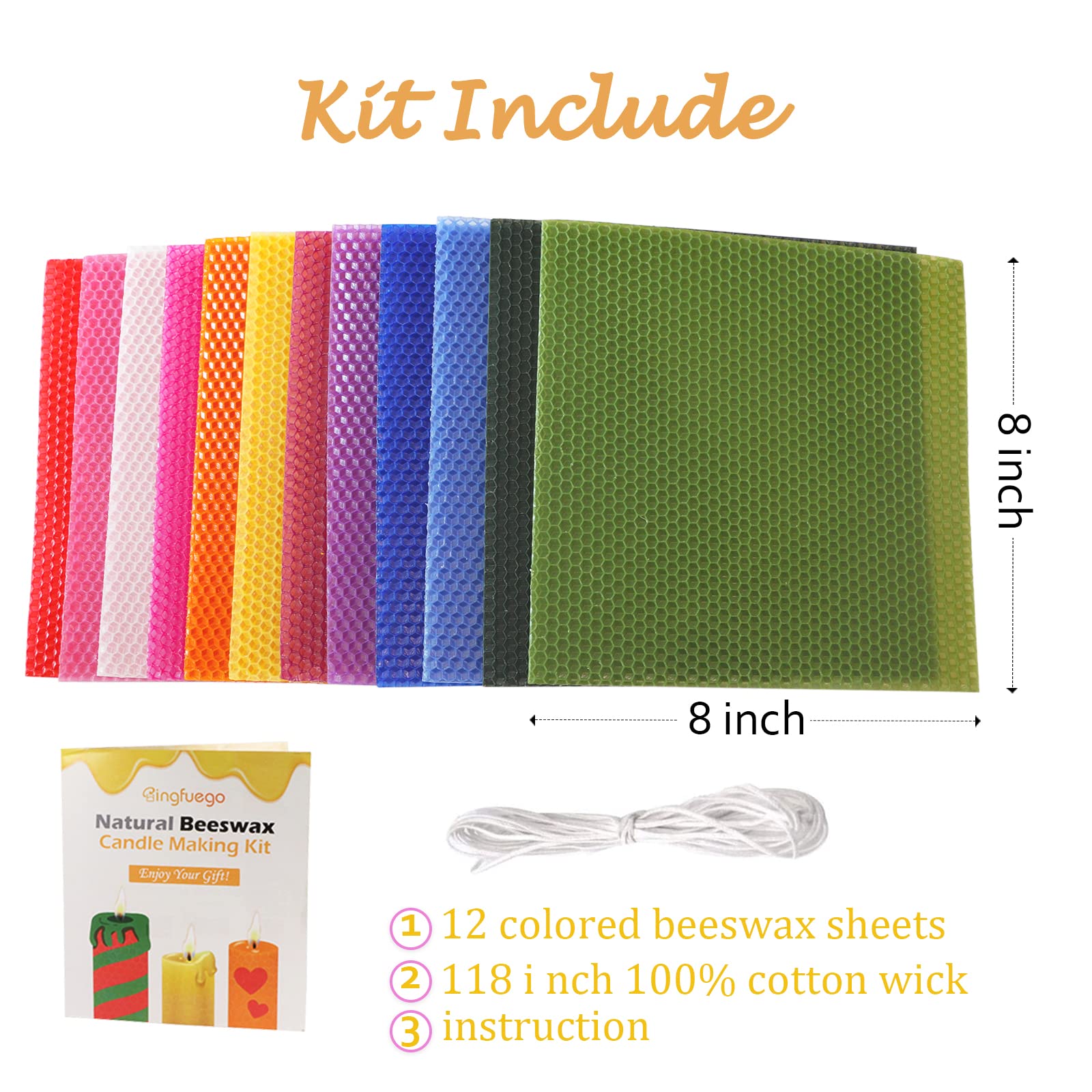 Bingfuego Kids Beeswax Candle Making Kit - 12 Natural Beeswax Sheets for DIY Candle Rolling (8x8 Inch, Vibrant Colors) - Perfect for Birthday Gifts, Arts & Crafts, and Family Bonding Activities