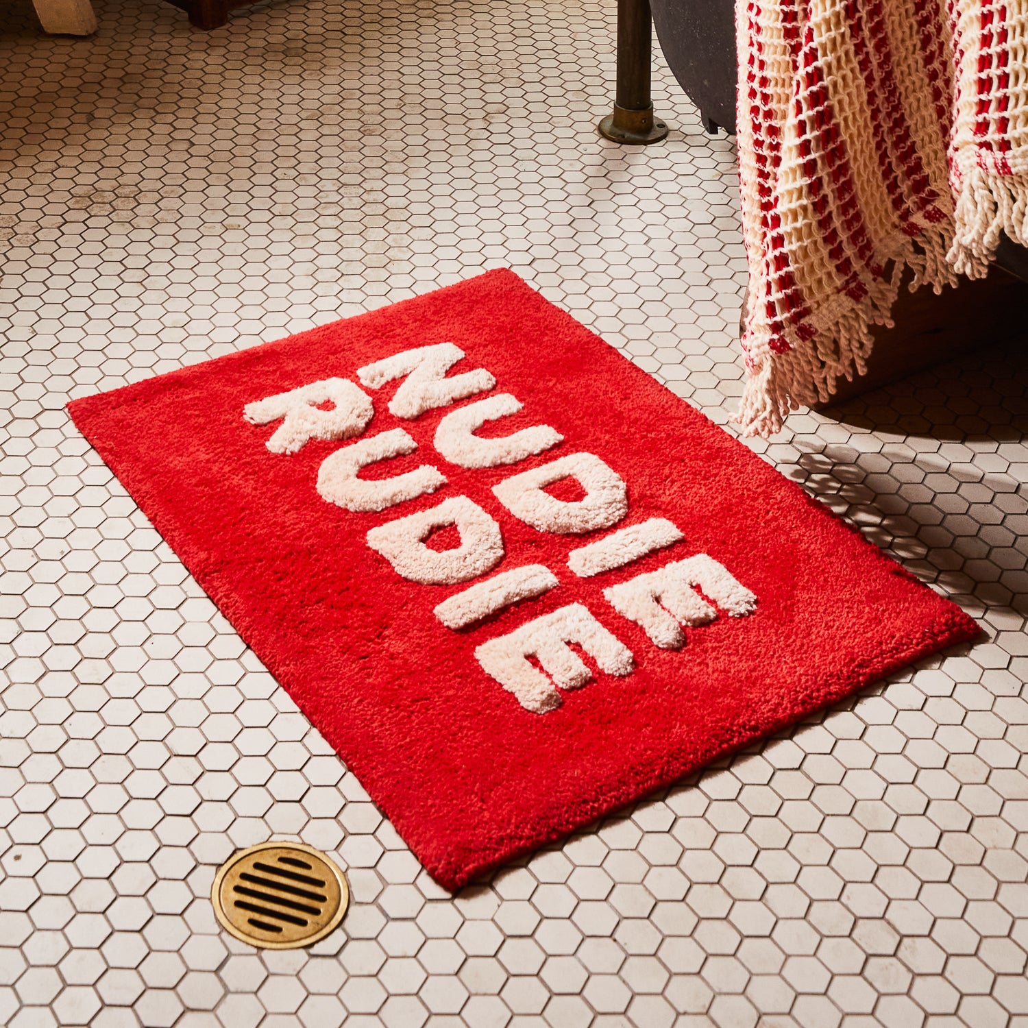Tula Nudie Bath Mat Mini - Soft Non-Slip Bathroom Rug, Absorbent Microfiber, Scarlet Red - Perfect for Small Bathrooms, Showers & Vanity Areas
