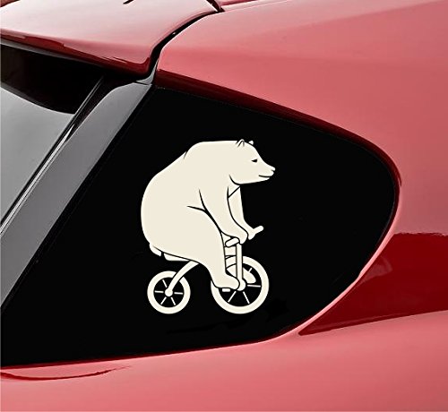 Slap-Art Bear Riding Bicycle Vinyl Decal Sticker - Beige - Waterproof & Durable for Laptops, Cars, Windows & DIY Crafts
