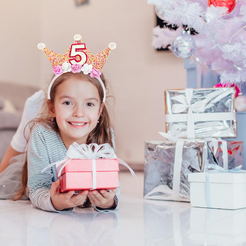 5th Birthday Crown Headbands for Women - Flower Princess Tiara Hair Accessory - Happy 5th Birthday Party Decorations - Perfect for Birthday Parties, Photo Shoots & Special Celebrations