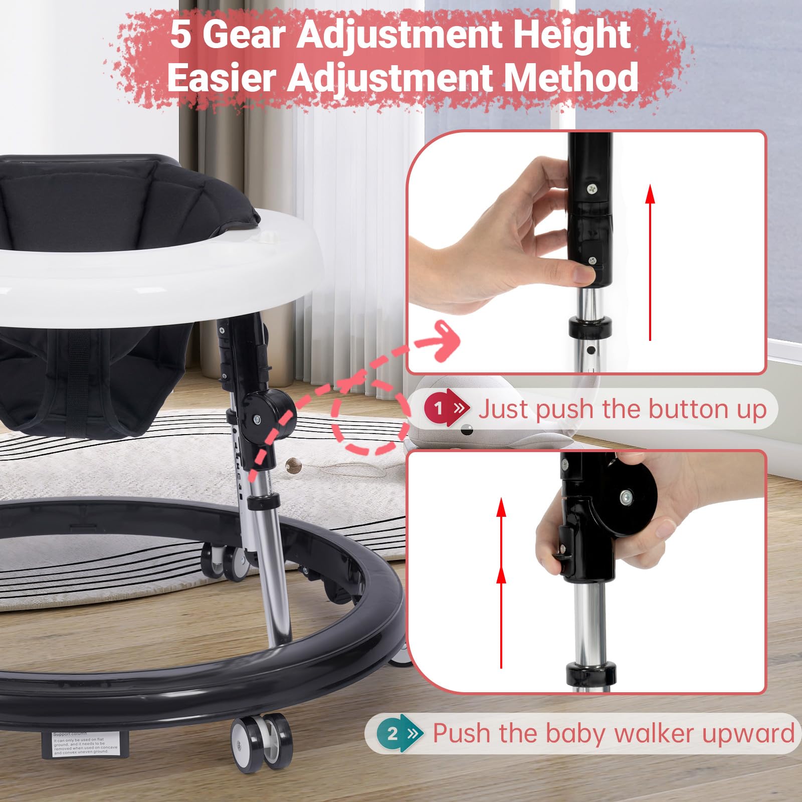 Foldable Baby Walker with Music & Lights - Adjustable 9 Height Levels, Wheels for Easy Mobility - Activity Center for Boys & Girls 7-18 Months - Perfect for Learning to Walk & Indoor Playtime