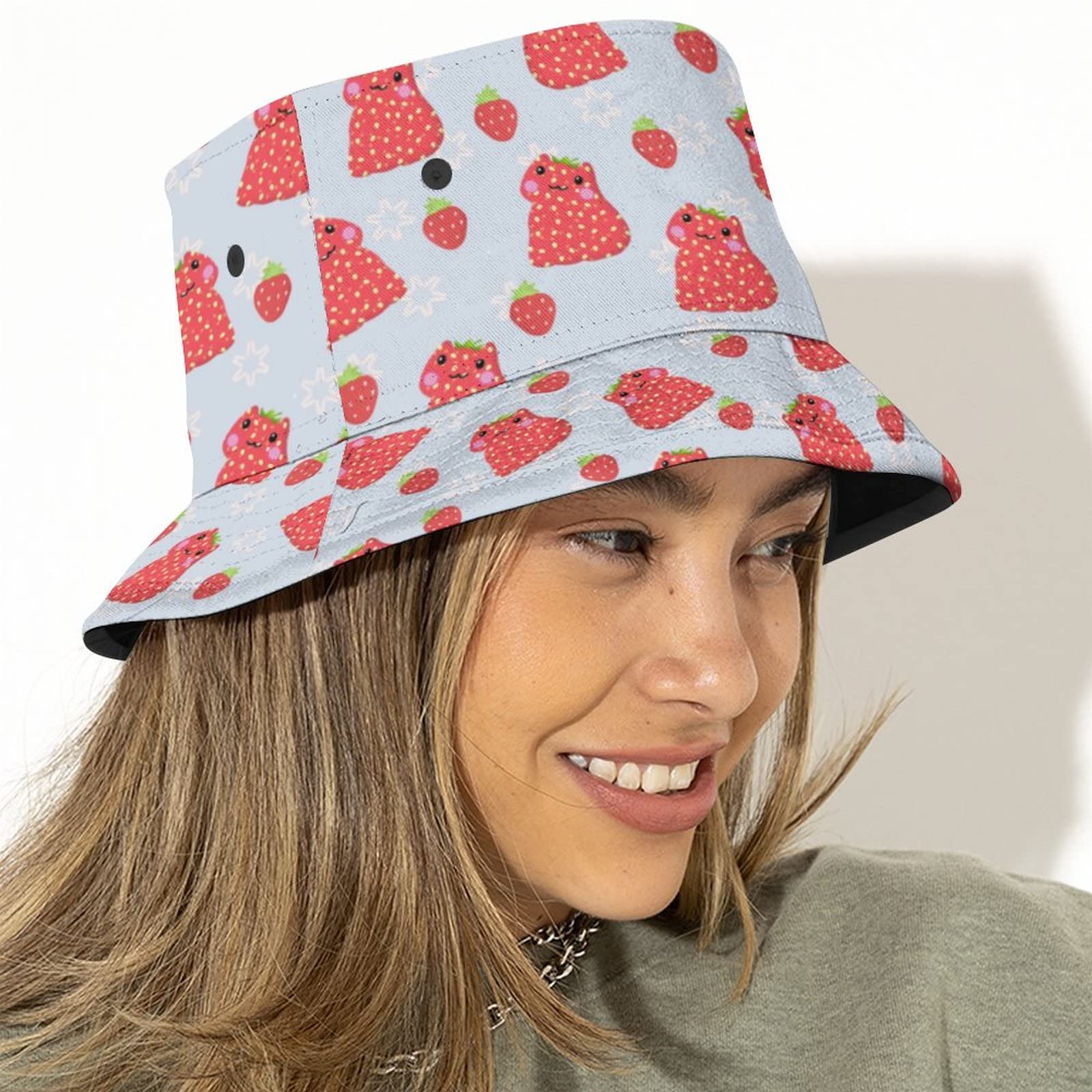 Stylish Strawberry Frog Print Bucket Hat for Women & Men - Lightweight Packable Summer Sun Hat for Beach, Fishing, Travel & Outdoor Activities - Unisex Adjustable UV Protection Cap