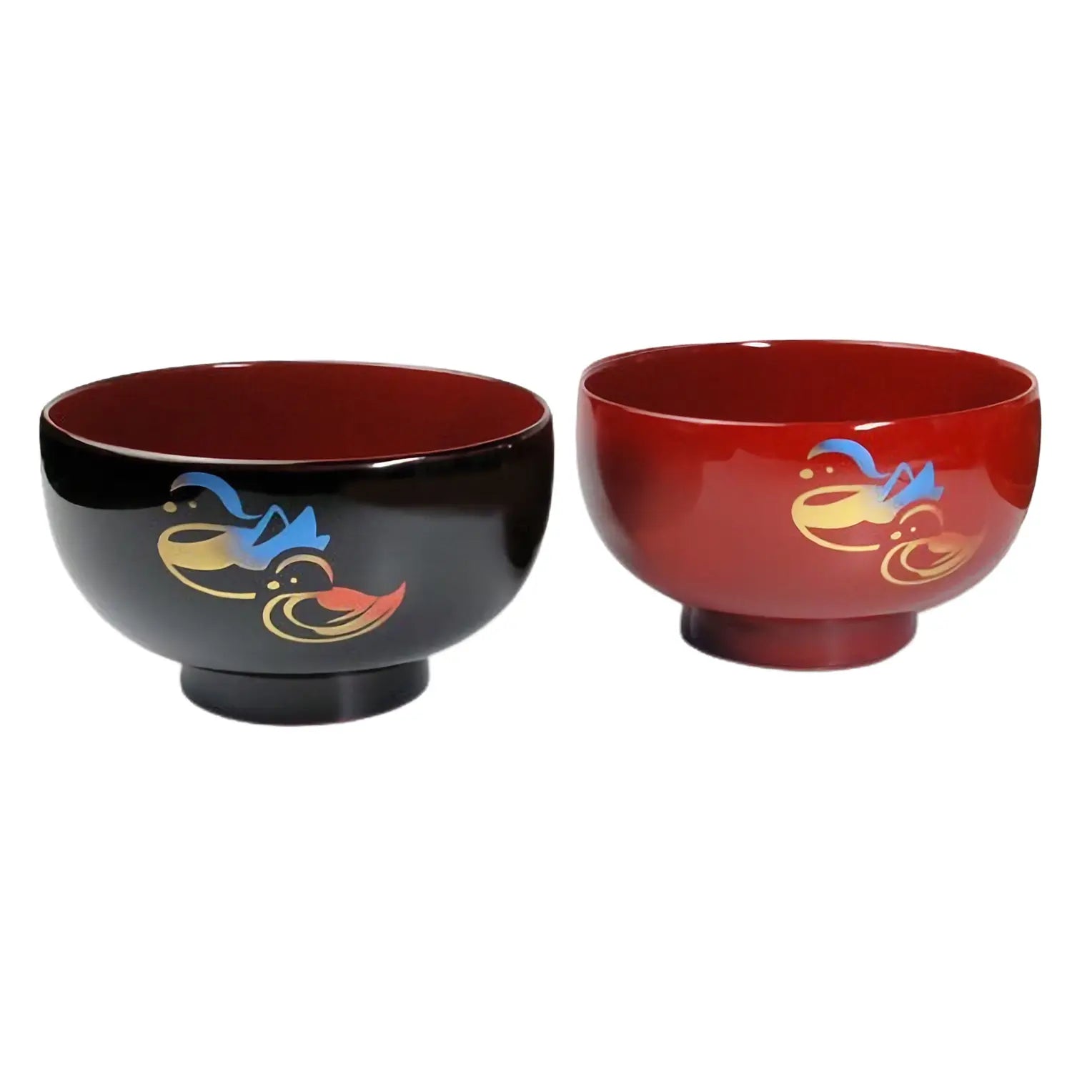 Premium Echizen Shikki Synthetic Resin Couple Soup Bowls - Mandarin Duck Design - Durable & Microwave Safe - Perfect for Romantic Dinners, Anniversaries & Asian Cuisine