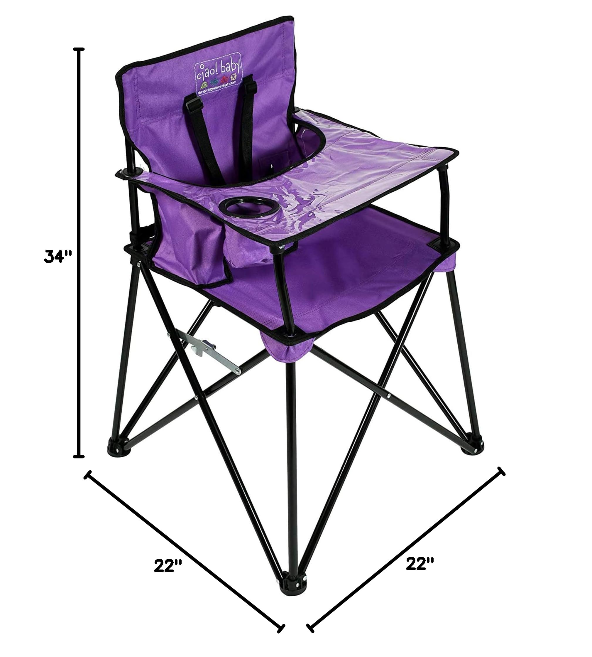Ciao! Baby Portable High Chair for Travel - Foldable High Chair with Removable Tray, Lightweight & Compact (Purple) - Perfect for Dining Out, Camping & Airplane Travel
