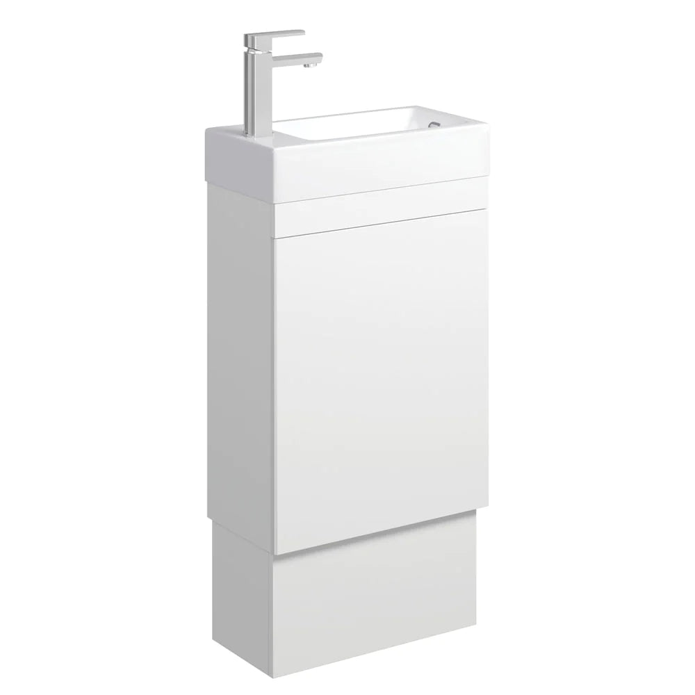 Fienza Edge 45RWK 450mm Satin White Bathroom Vanity with Kickboard & Overflow - Modern Space-Saving Design for Small Bathrooms & Powder Rooms