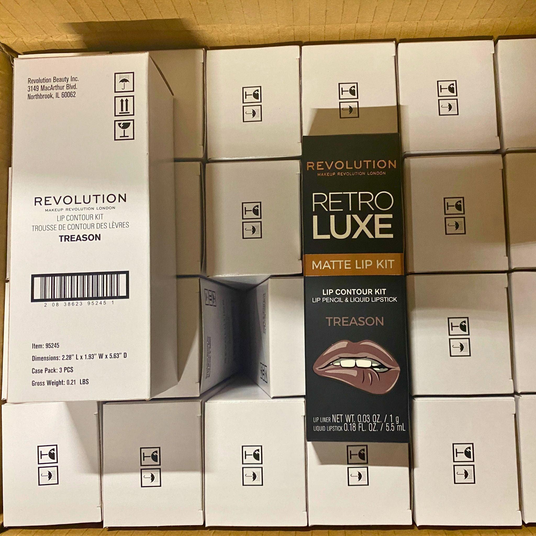 Revolution Retro Luxe Matte Lip Kit - 72 Pcs Lip Contour Kit with Lip Pencil & Liquid Lipstick in TREASON Shade | Perfect for Party Makeup, Cosplay, and Special Occasions