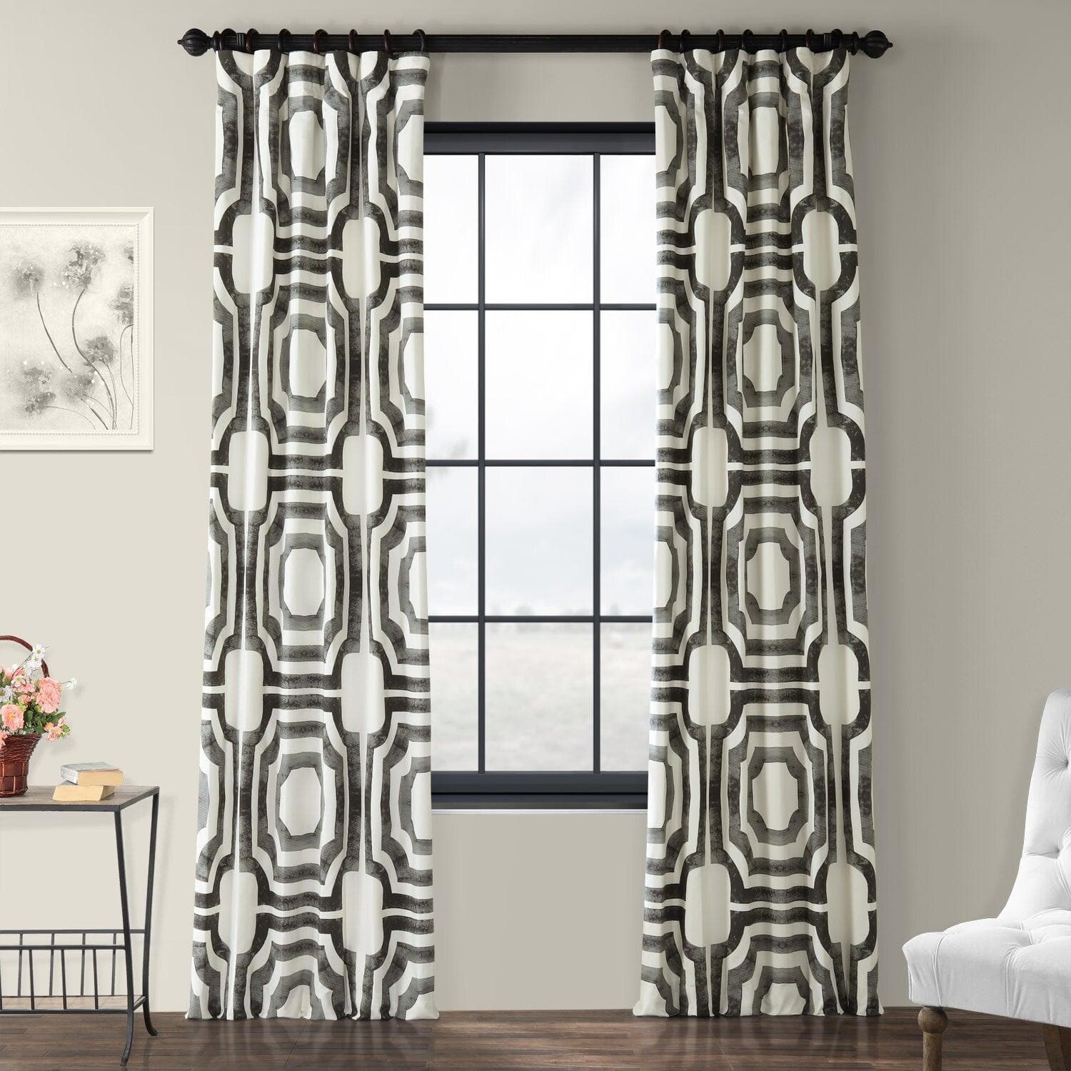 Mecca Steel Geometric Printed Blackout Curtains for Bedroom & Living Room - Stylish Window Treatment for Light Blocking & Privacy
