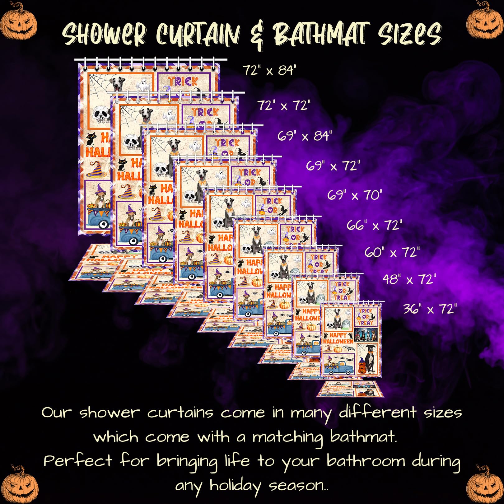 **Halloween Greyhound Dog Bath Mat & Shower Curtain Set - Non-Slip Bathroom Decor, Plush Rug & Polyester Bathtub Curtain with Hooks (Mat 16