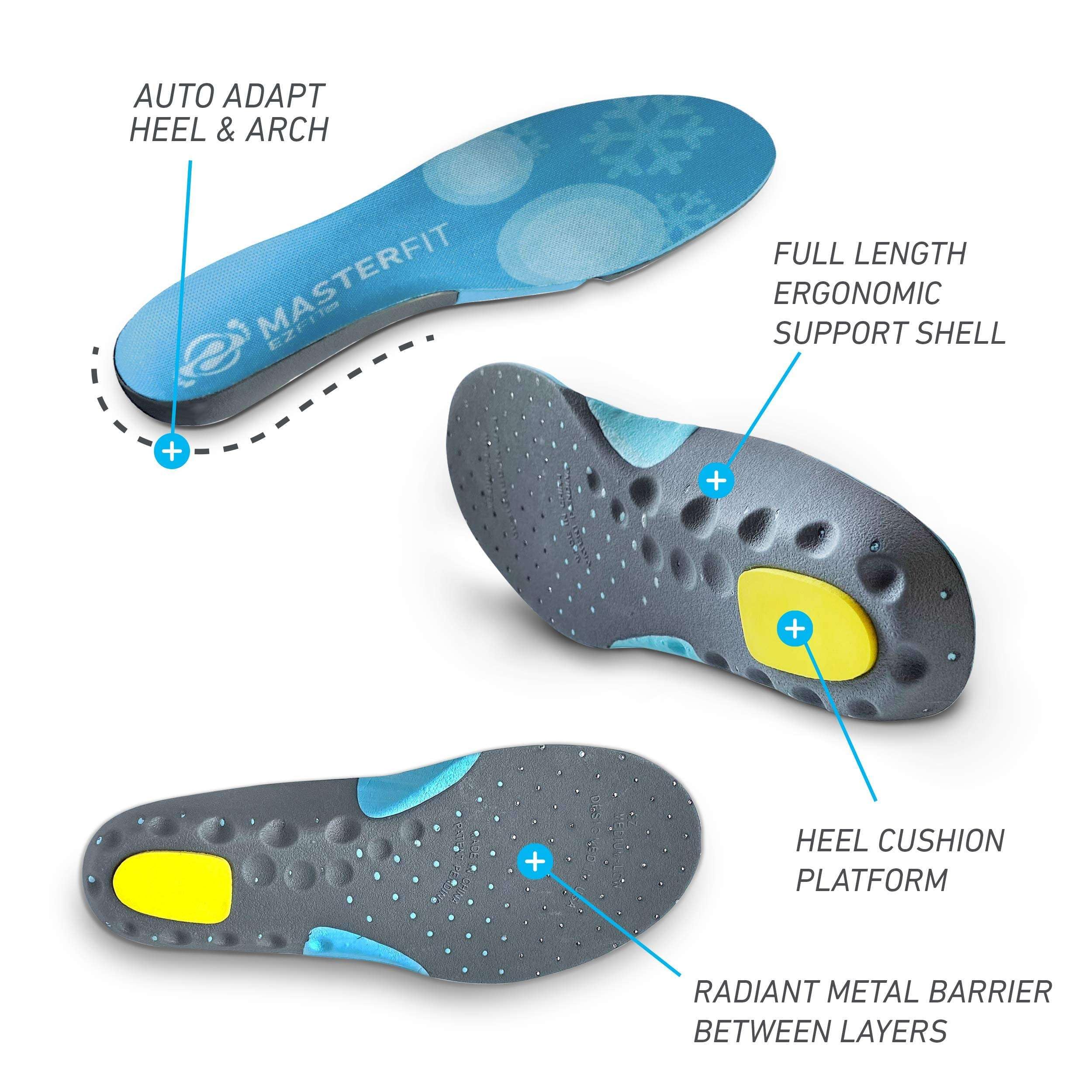 EZFit QF Ski & Snowboard Boot Insoles for Men & Women - Arch Support Inserts for Pain Relief, Heel Support & Reduced Fatigue (Regular/High Arch, Low/Large) - Perfect for Skiing, Snowboarding & Winter Sports Comfort